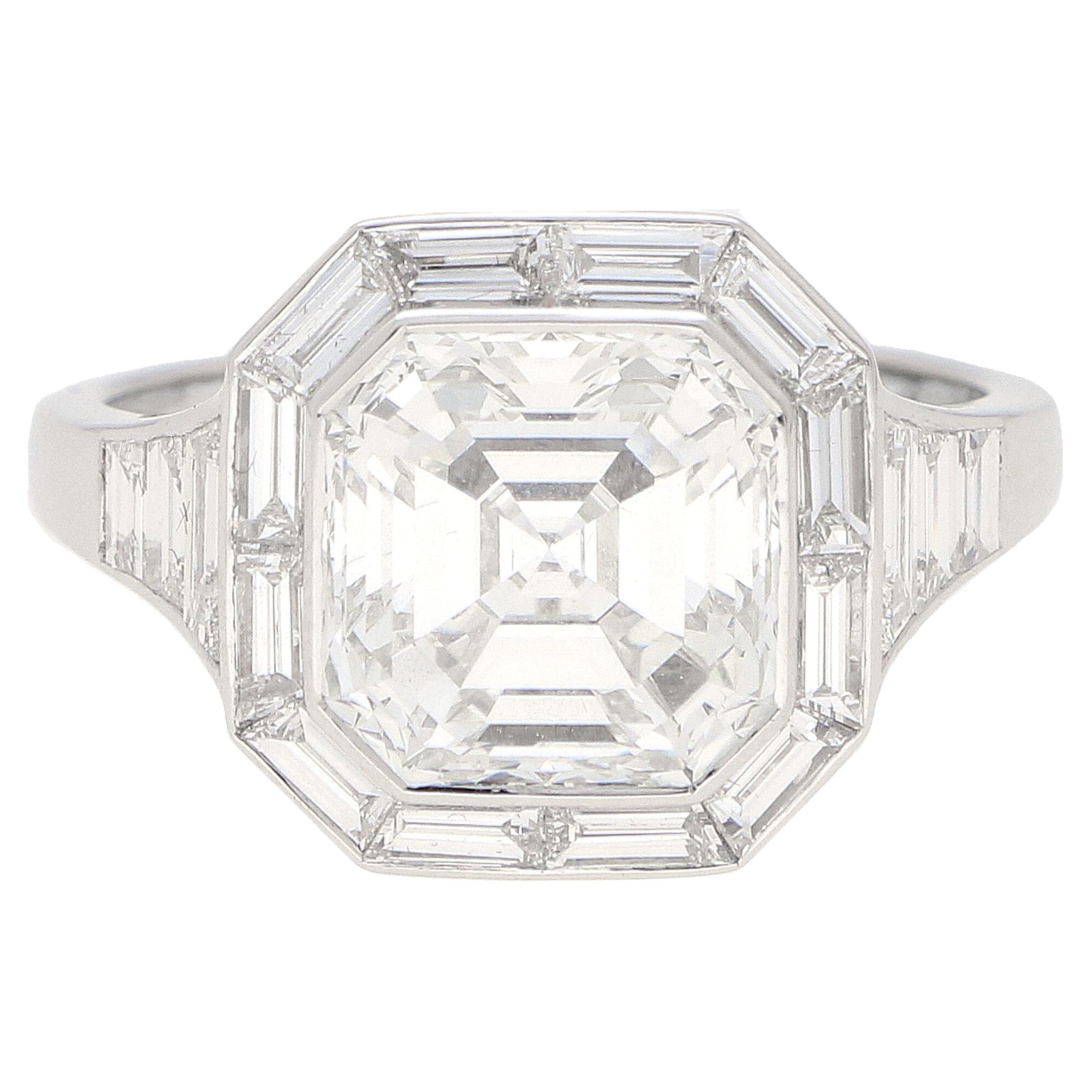 GIA Certified Art Deco Style Asscher Cut Diamond Engagement Ring Set in Platinum