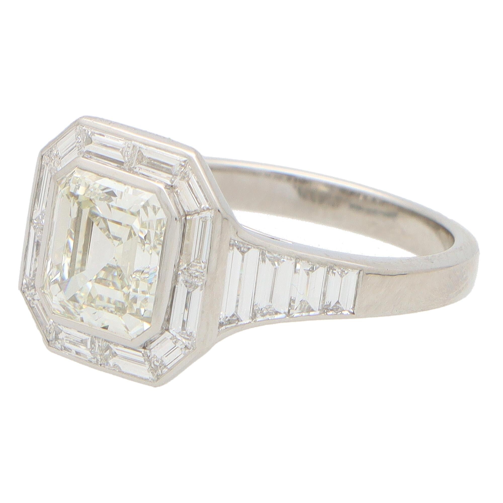 GIA Certified Art Deco Style Asscher Cut Diamond Ring In Excellent Condition For Sale In London, GB