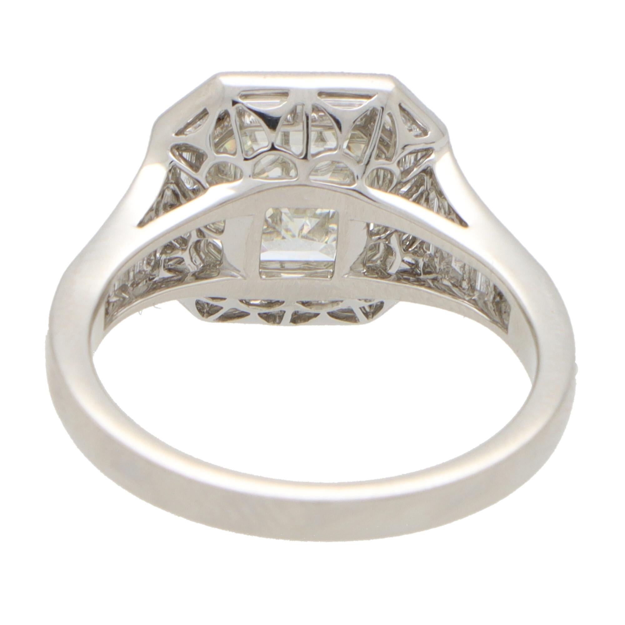 Women's or Men's GIA Certified Art Deco Style Asscher Cut Diamond Ring For Sale