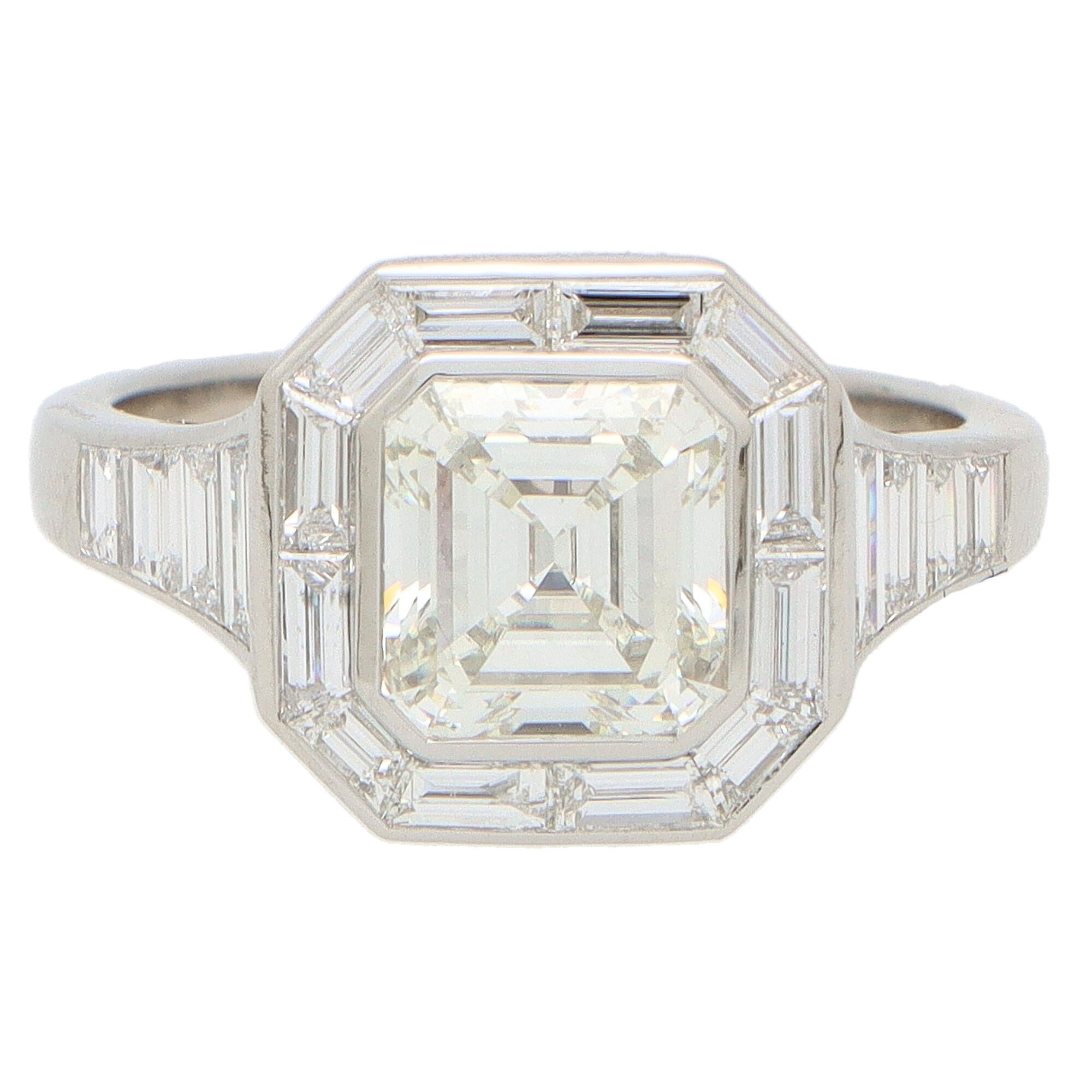 GIA Certified Art Deco Style Asscher Cut Diamond Ring