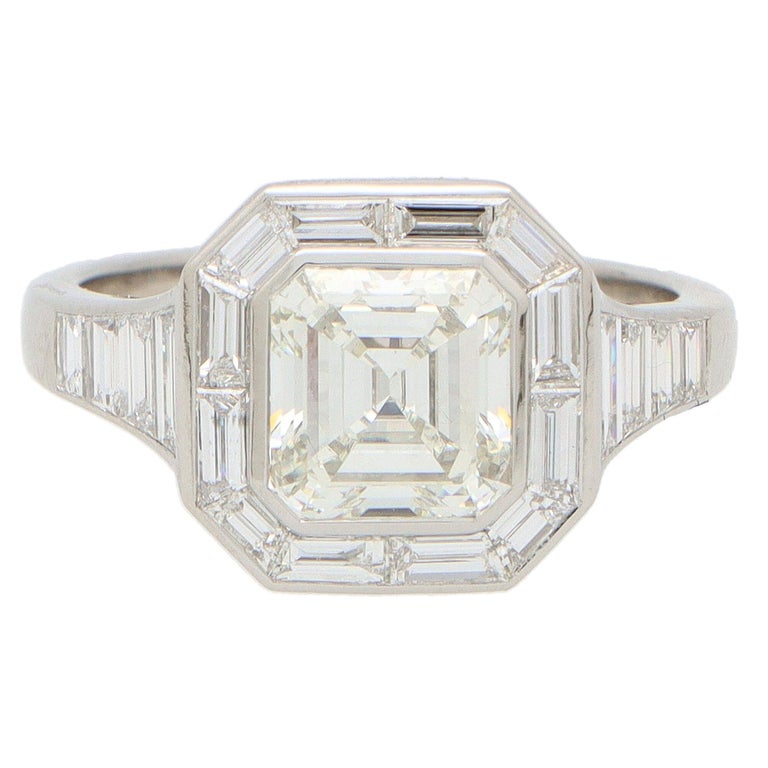 GIA Certified Art Deco Style Asscher Cut Diamond Ring For Sale