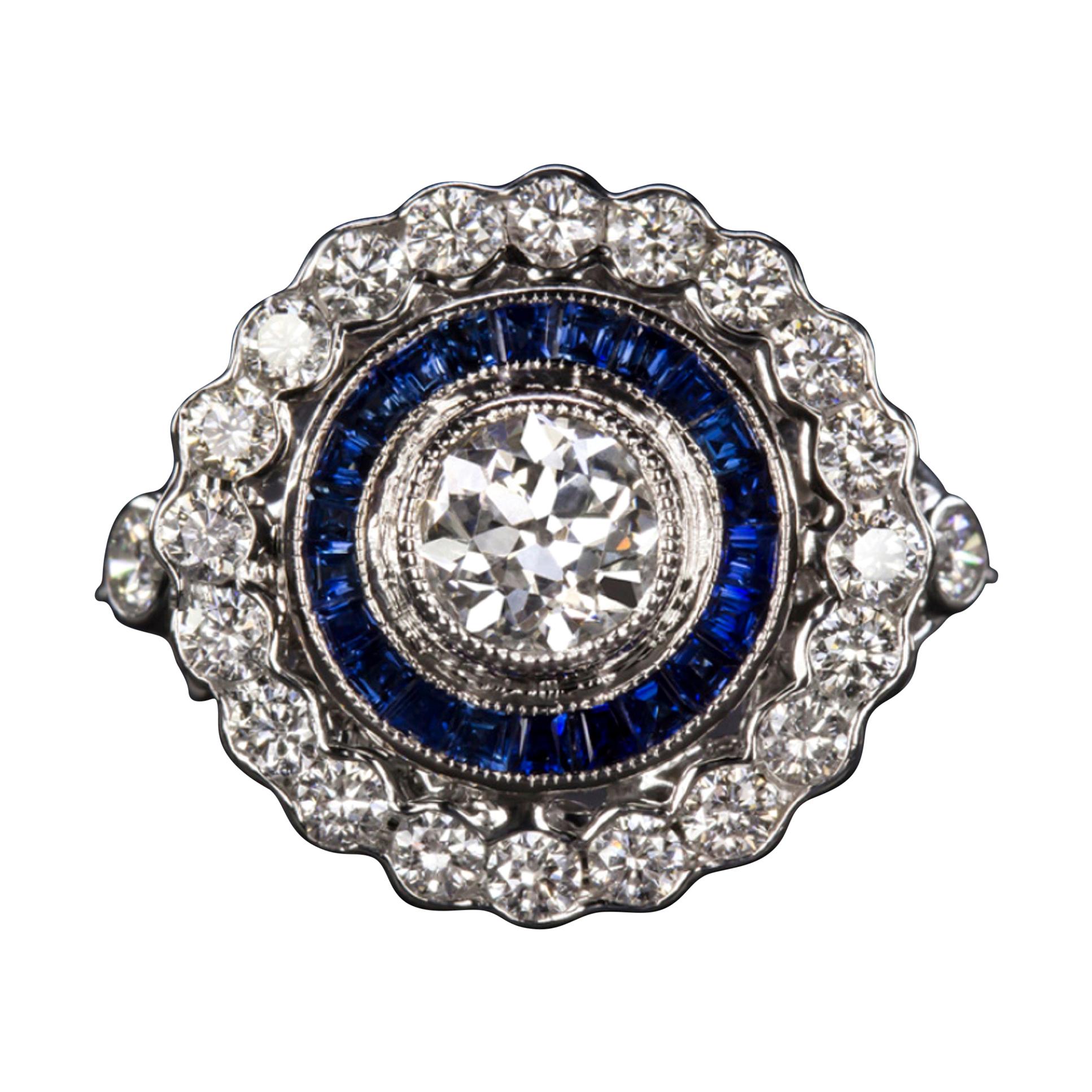 GIA Certified Art Deco Style Blue Sapphire Diamond Ring