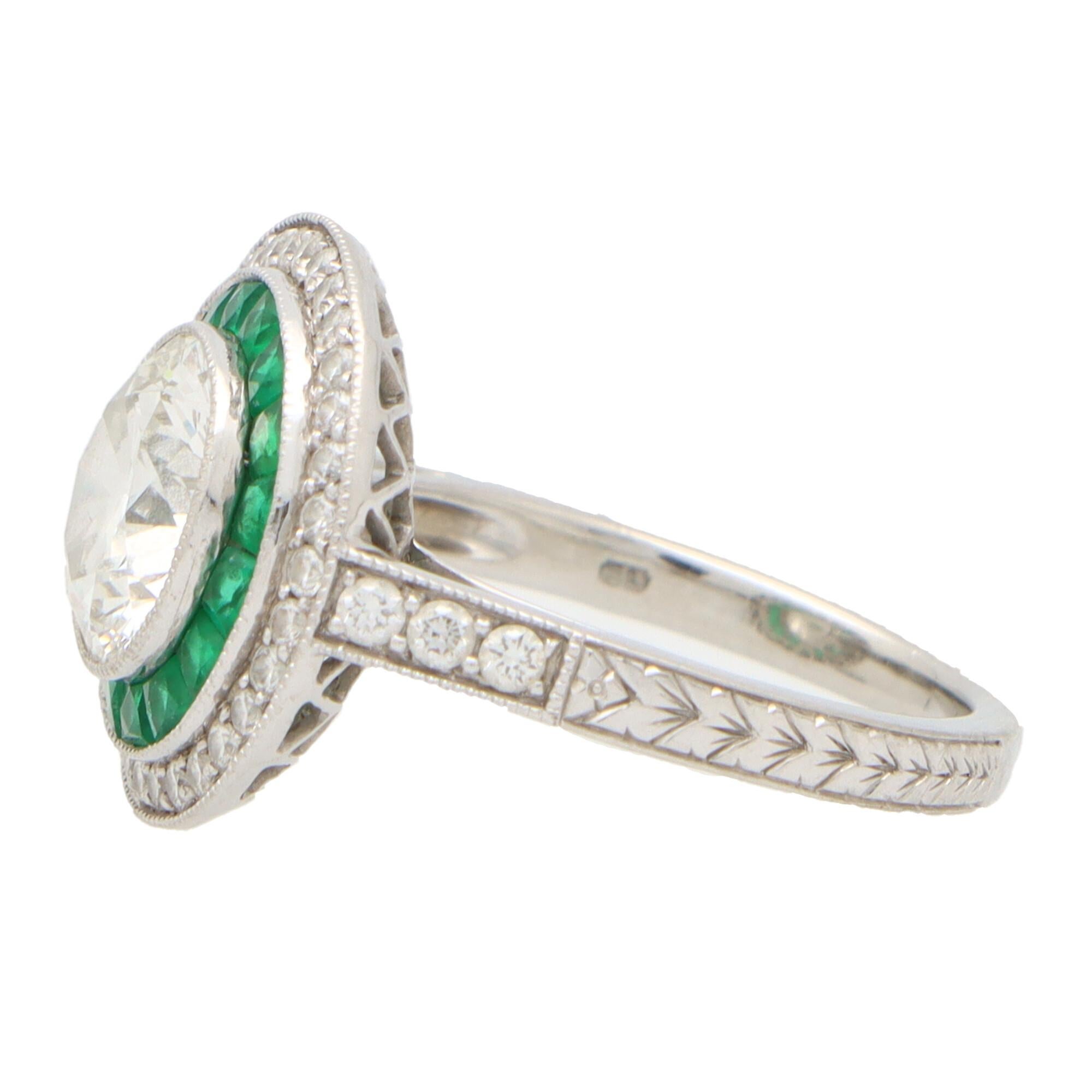 GIA Certified Art Deco Style Emerald and Diamond Double Target Ring in Platinum 1