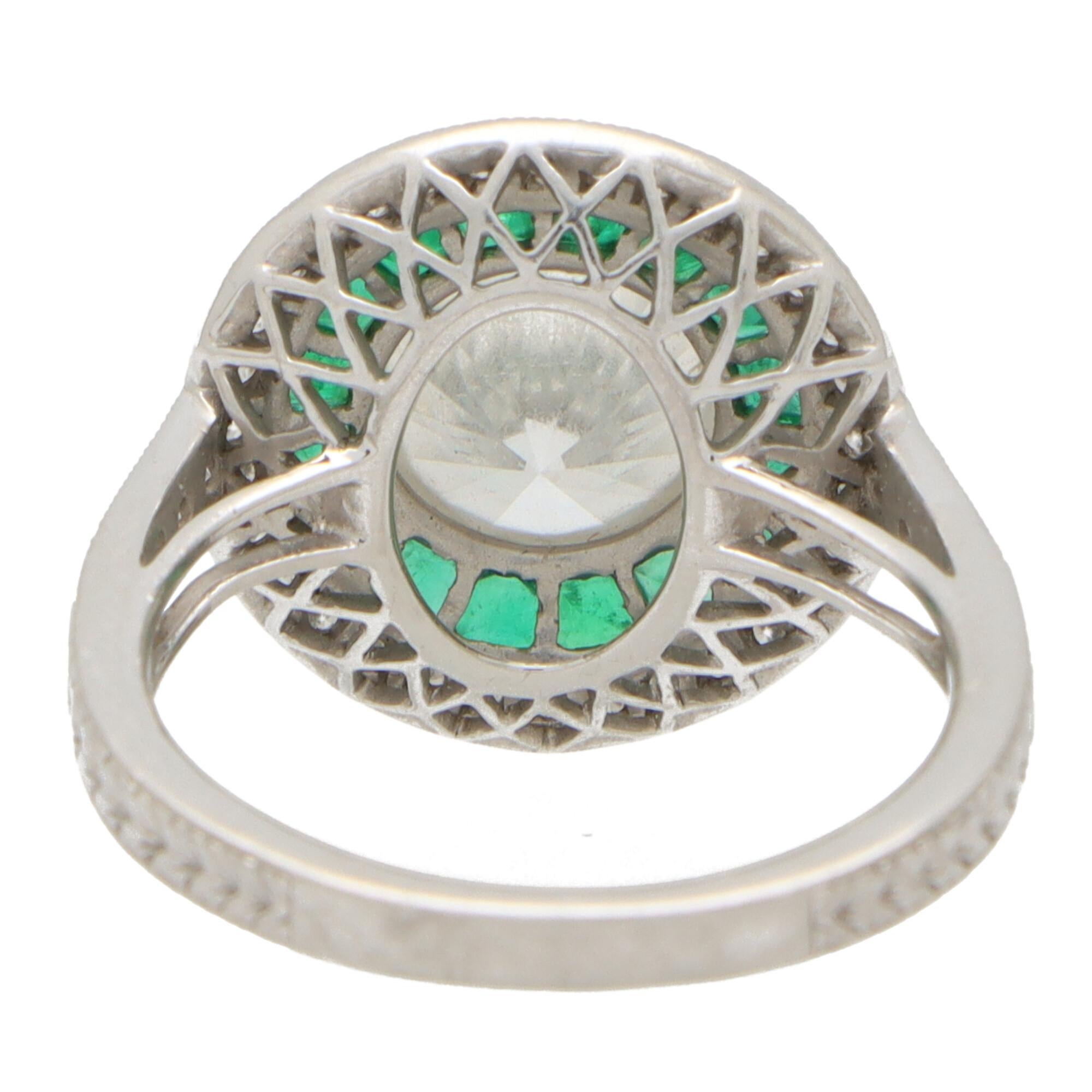 GIA Certified Art Deco Style Emerald and Diamond Double Target Ring in Platinum 2