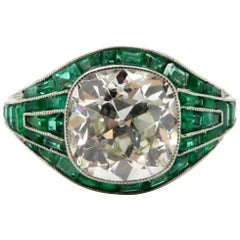 GIA Certified Art Deco Style Old Mine Cut Diamond and Emerald Ring 14 Karat GIA Certified Art Deco Style Old Mine Cut Diamond and Emerald Ring 14 Karat