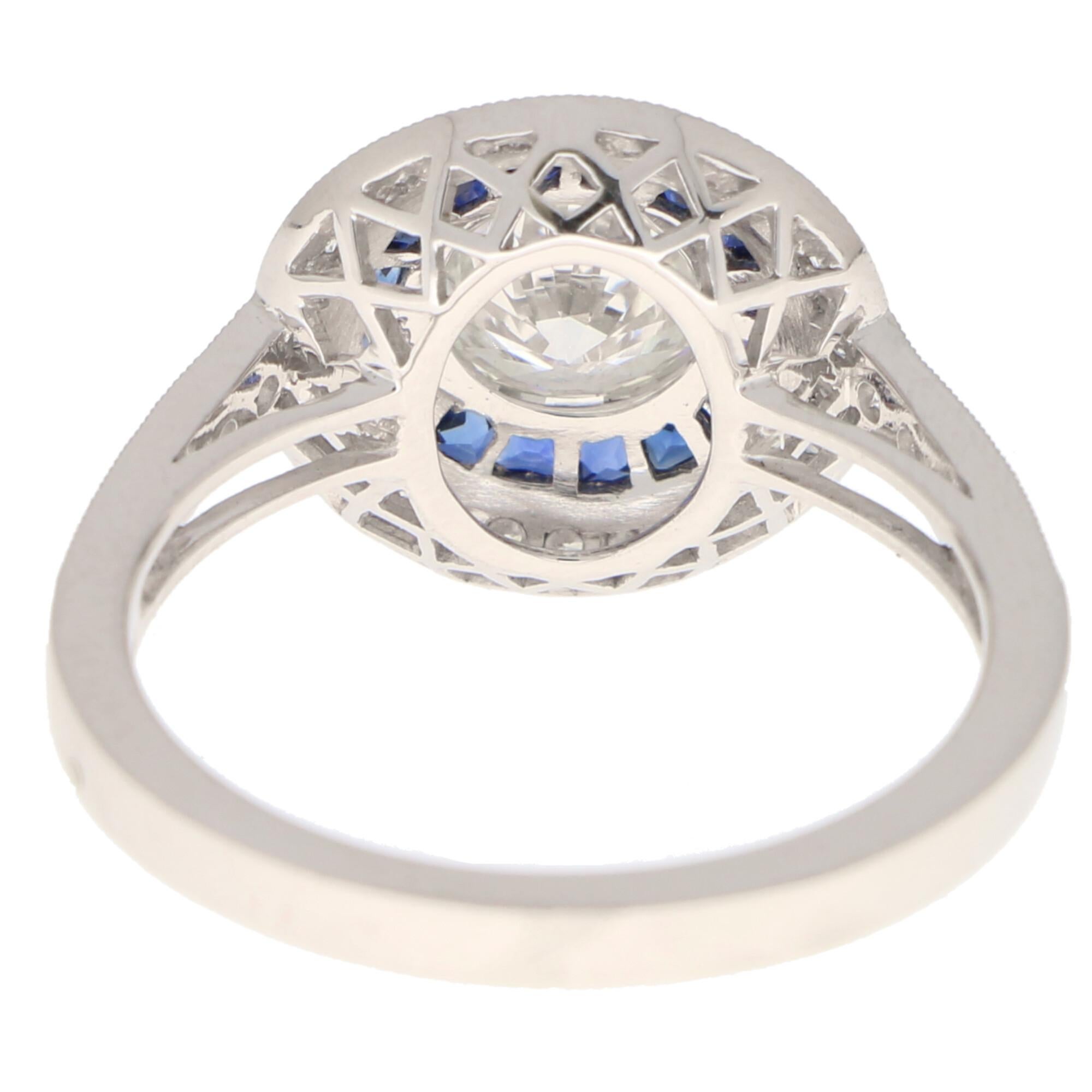 GIA Certified Art Deco Style Sapphire and Diamond Double Target Ring in Platinum 1