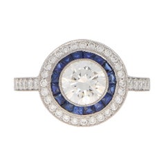 GIA Certified Art Deco Style Sapphire and Diamond Double Target Ring in Platinum