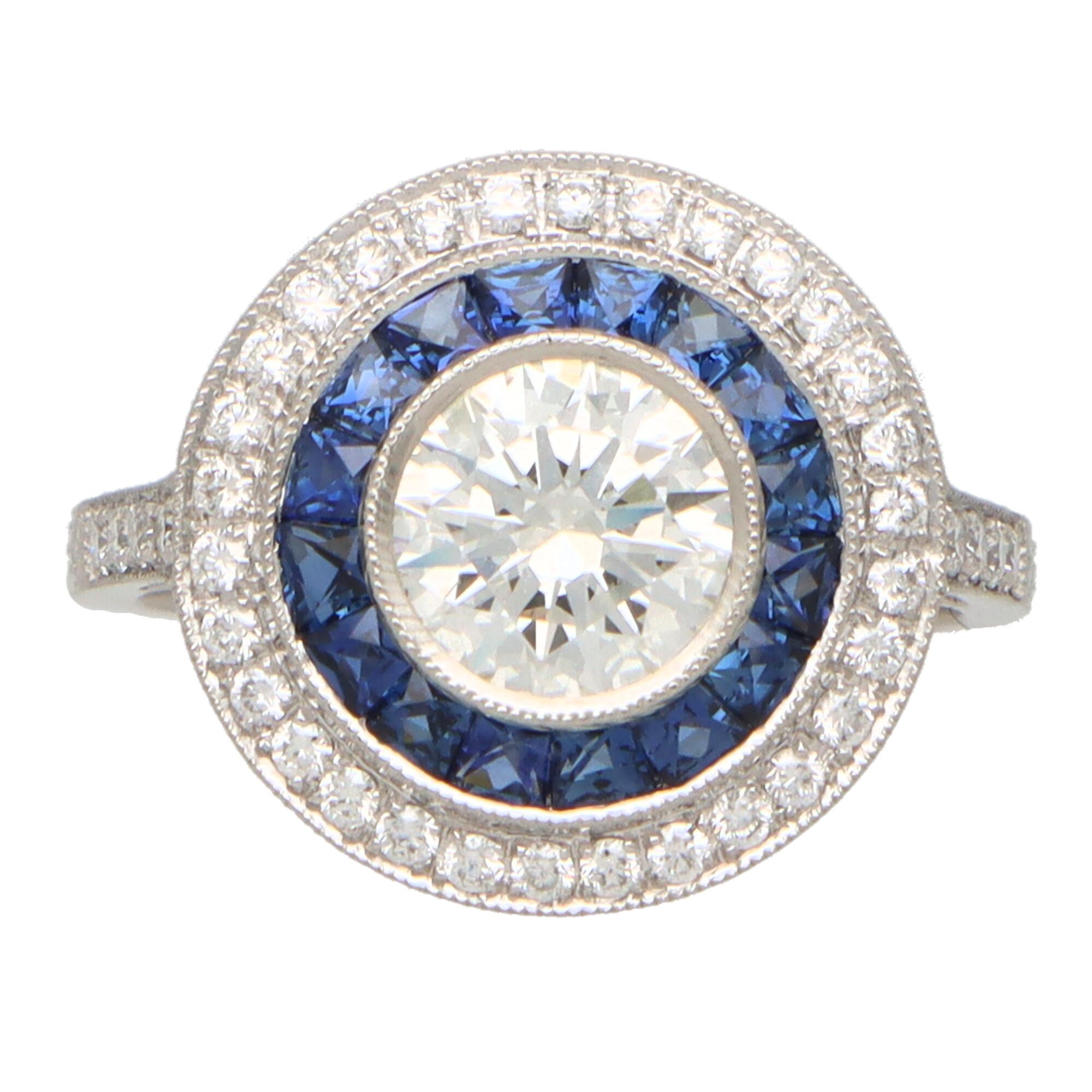 art deco diamond and sapphire ring