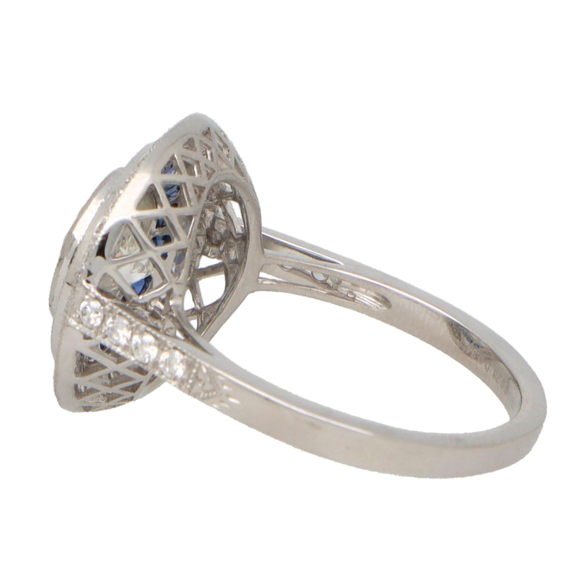 Round Cut GIA Certified Art Deco Style Sapphire and Diamond Target Ring Set in Platinum