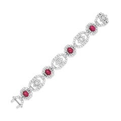 GIA Certified Art Deco Unheated Burma Origin Ruby and Diamond Platinum Bracelet