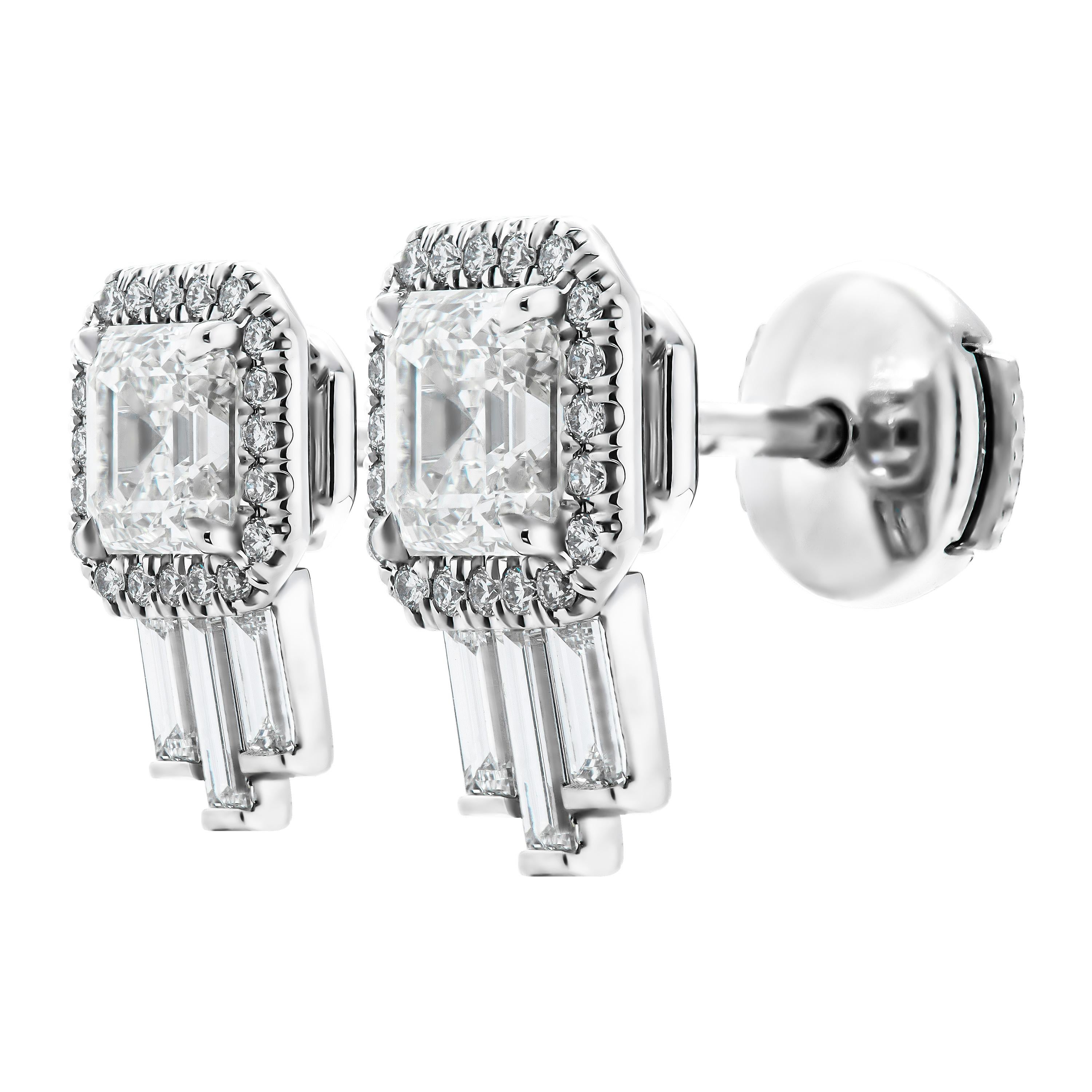 GIA-zertifizierte Artdeco-Asscher-Diamant-Ohrstecker (Art déco) im Angebot