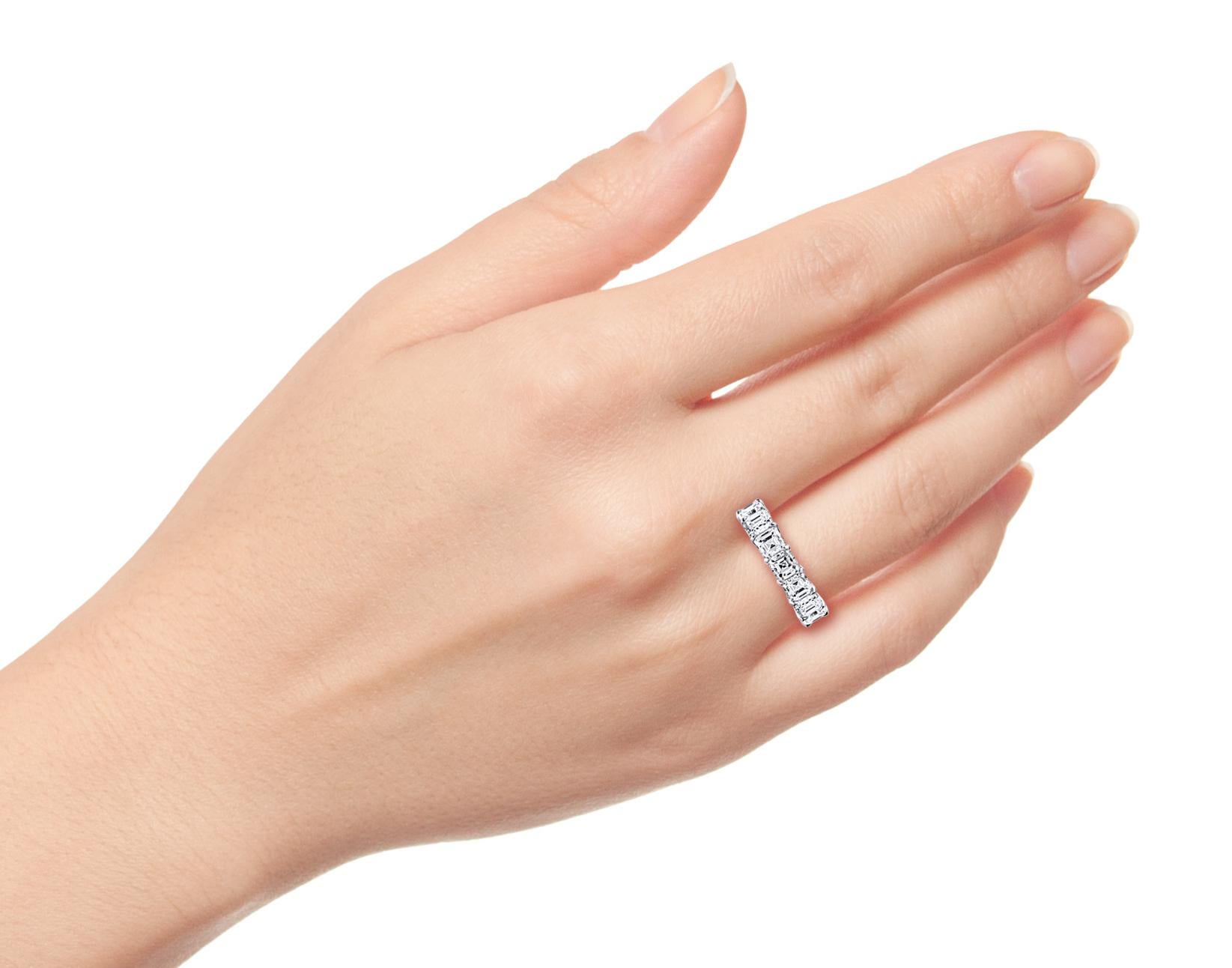 Asscher Cut GIA Certified Asher Cut 7 Carat Diamond Ring Platinum Eternity Band For Sale
