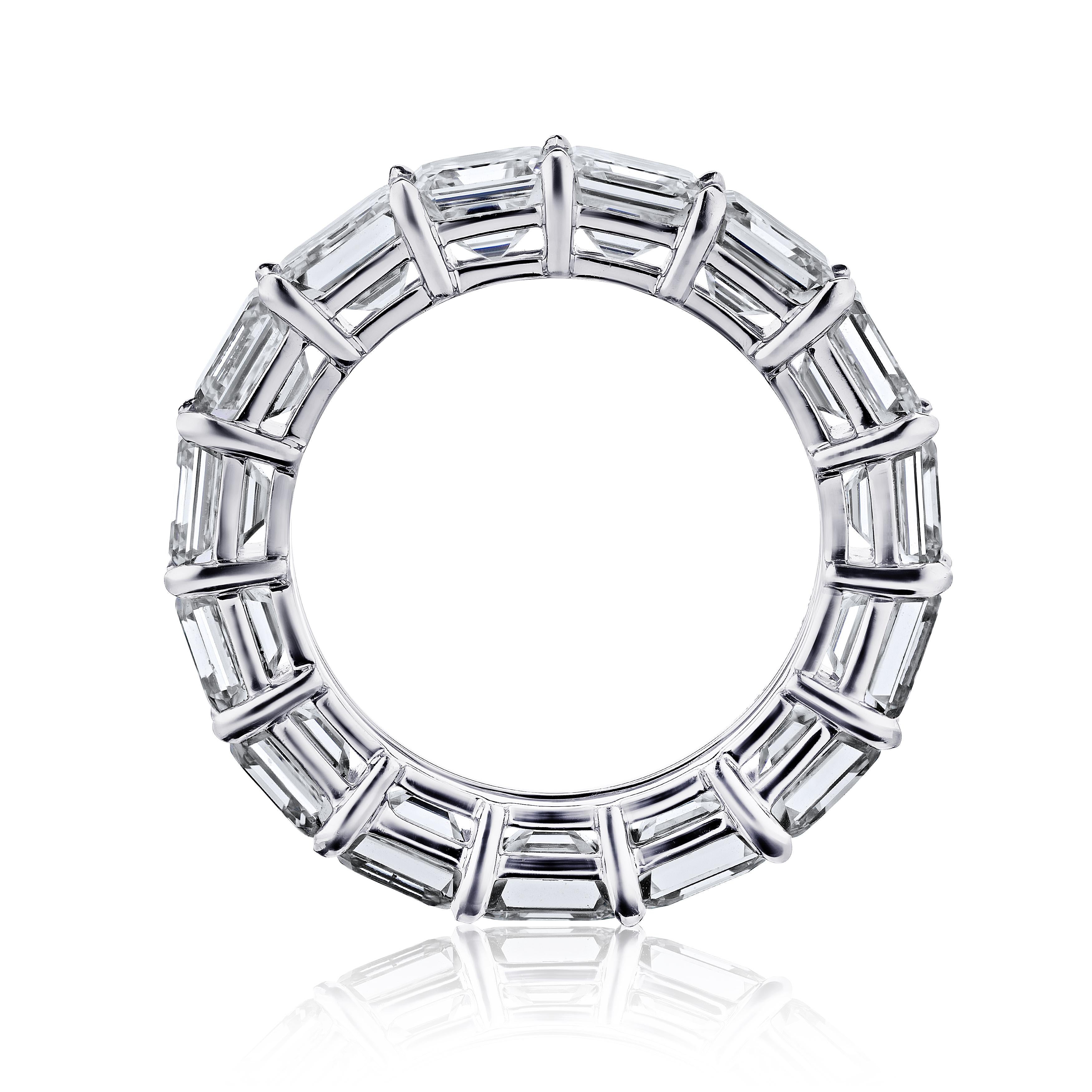 Contemporary GIA Certified Asscher Cut 7.50 Carat Diamond Ring Platinum Eternity Band For Sale