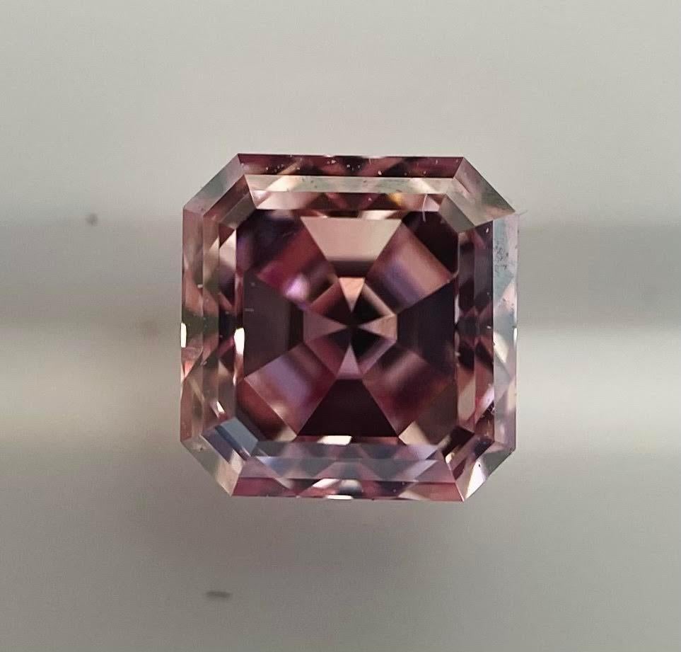 Modern GIA Certified Asscher 0.38 Carat Natural Loose Argyle Fancy Intense Pink Diamond For Sale