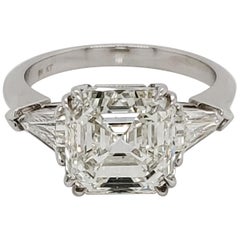 GIA Certified Asscher Cut 4.26 Carat Three-Stone Ring