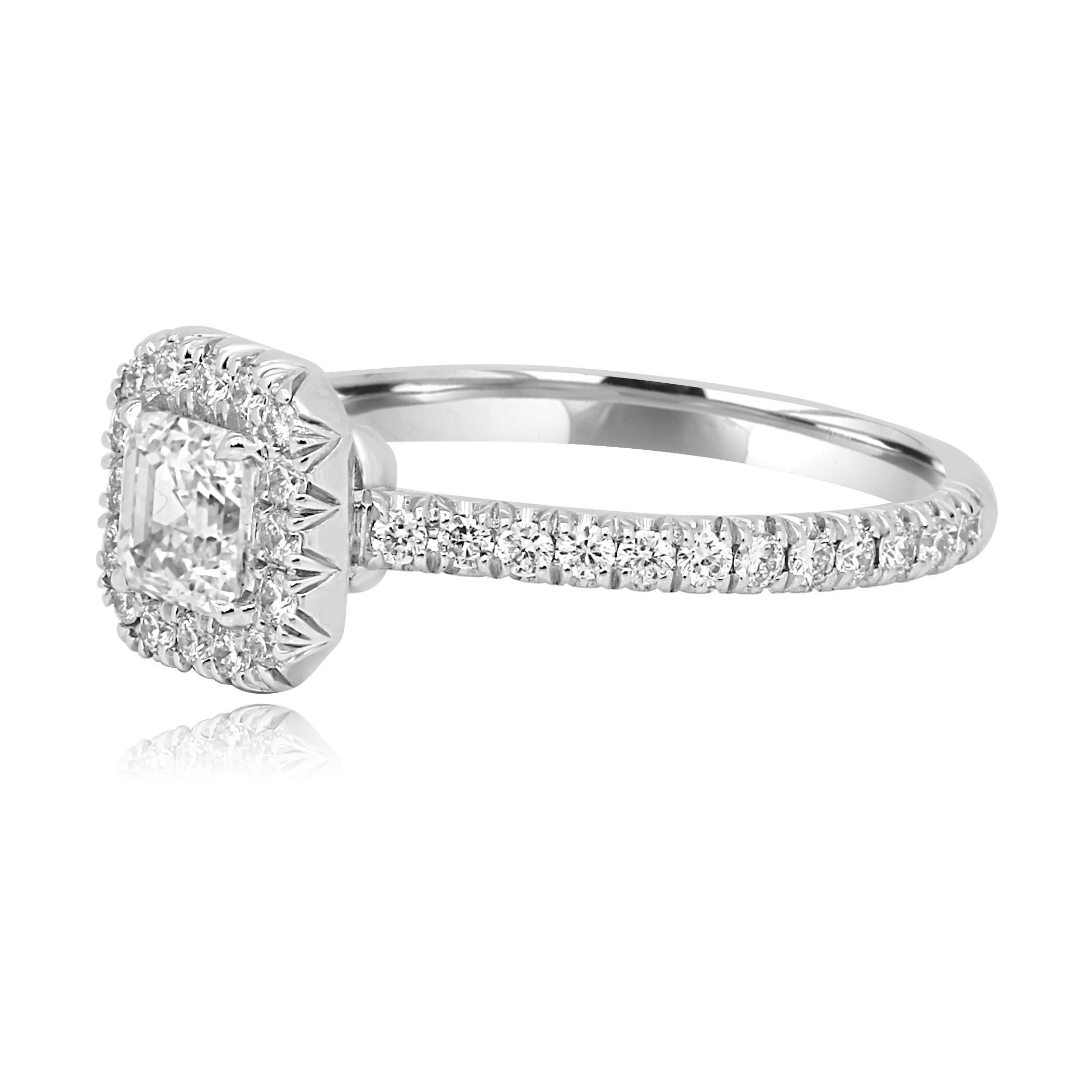 Contemporary GIA Certified Asscher Cut Diamond Halo 1.25 Carat TW Gold Engagement Bridal Ring