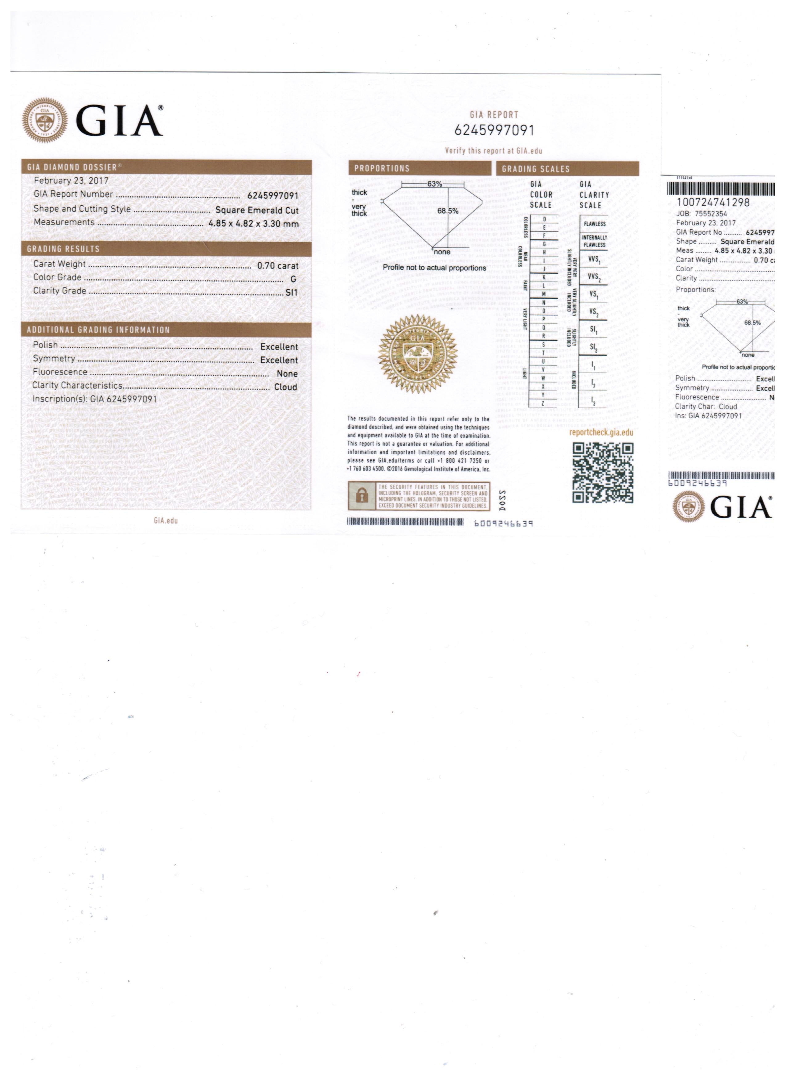GIA Certified Asscher Cut Diamond Halo 1.25 Carat TW Gold Engagement Bridal Ring 3