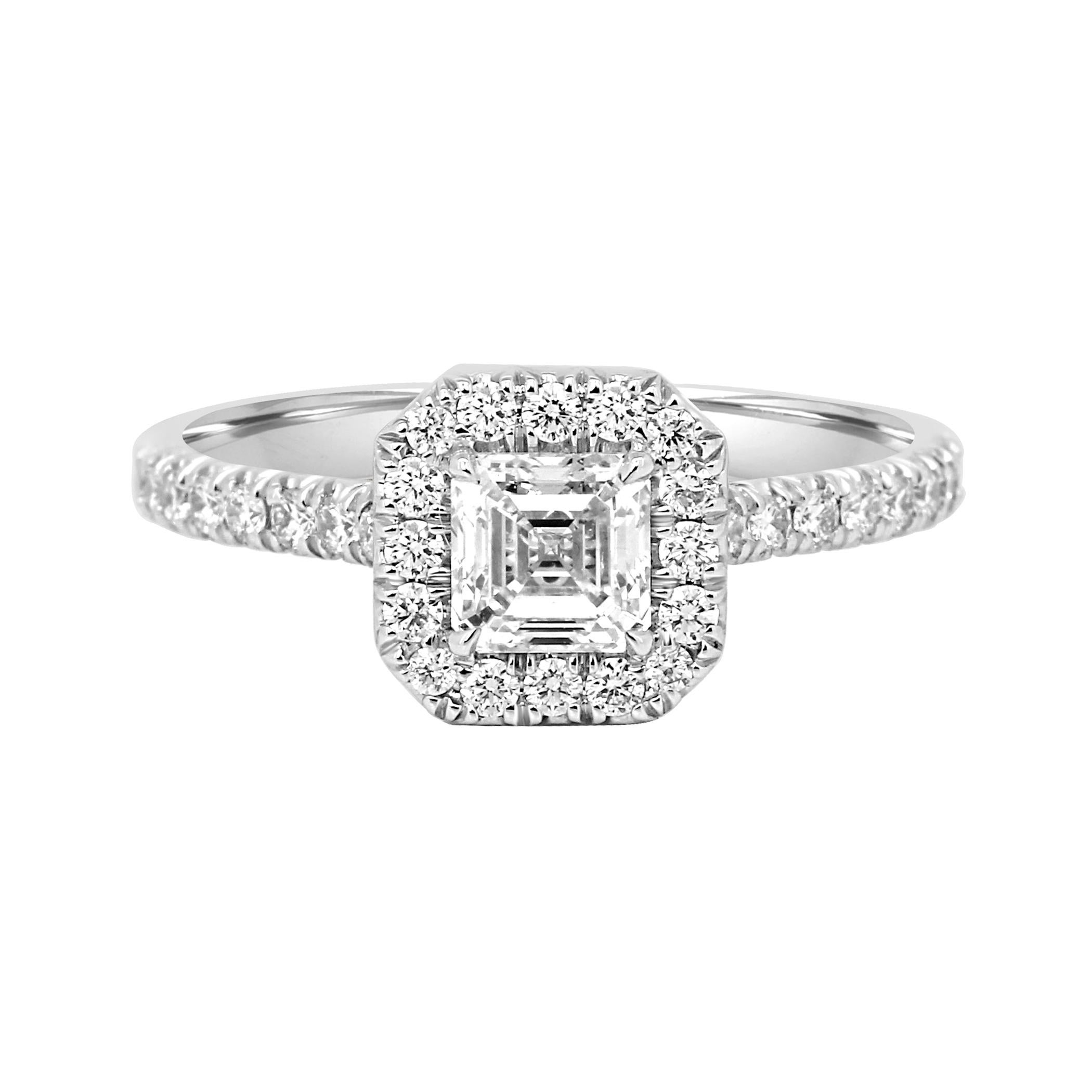 GIA Certified Asscher Cut Diamond Halo 1.25 Carat TW Gold Engagement Bridal Ring