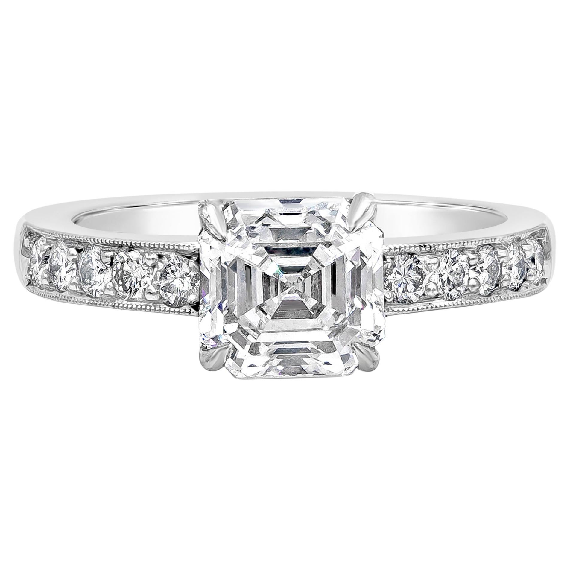 GIA Certified 1.58 Carats Asscher Cut Diamond Channel-Set Pave Engagement Ring  For Sale