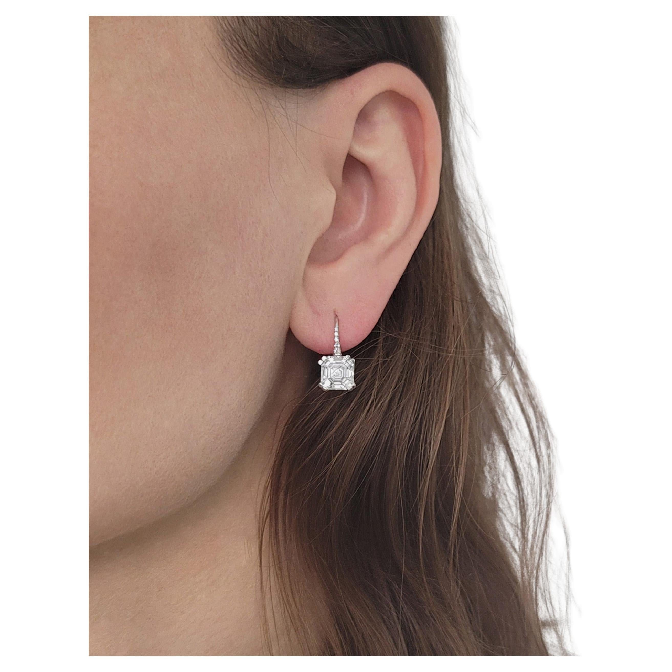 GIA Certified Asscher Cut Diamond Stud Drop Earrings For Sale