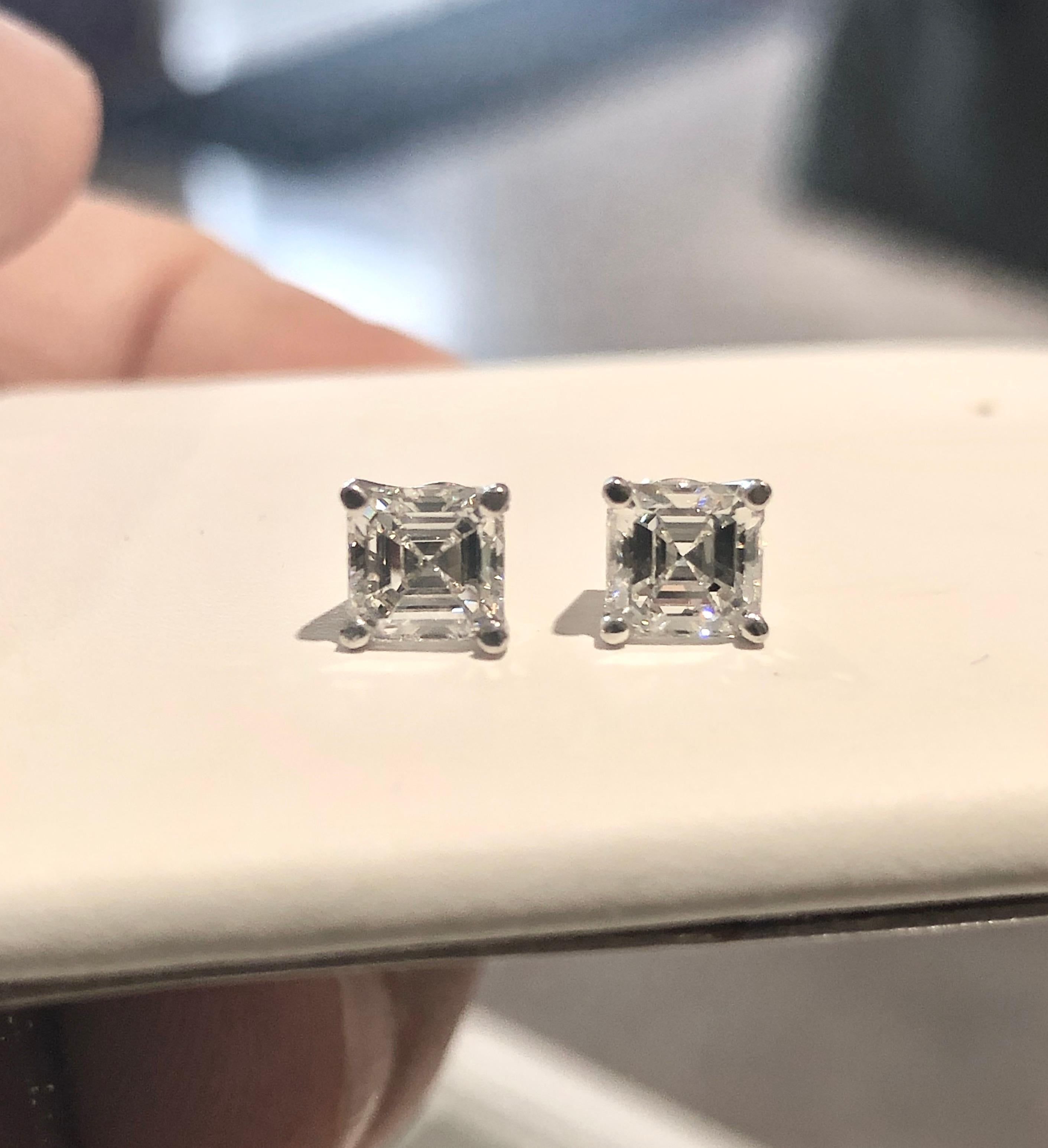 Art Deco GIA Certified Asscher Cut Diamond Stud Earrings For Sale