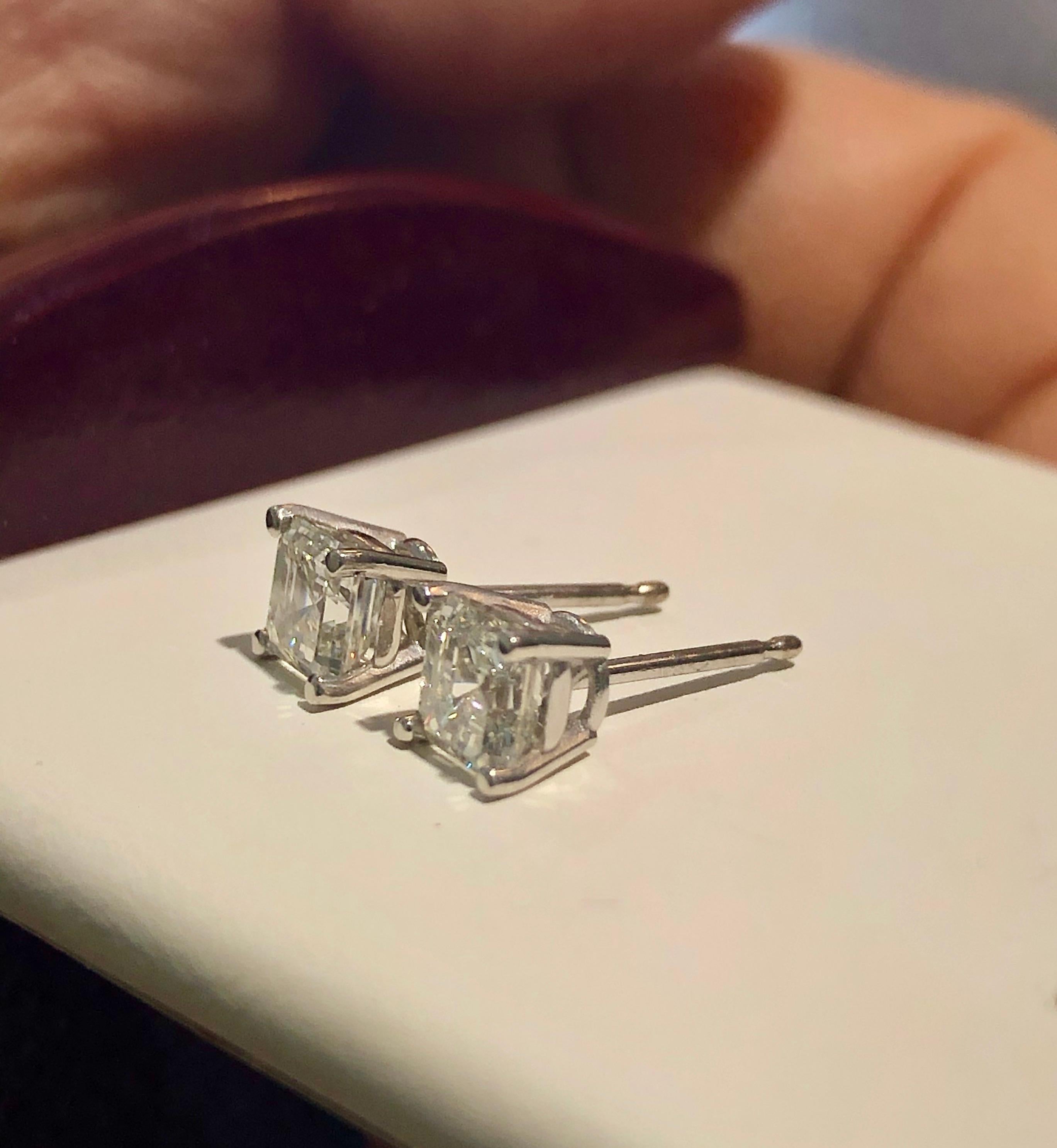 Women's or Men's GIA Certified Asscher Cut Diamond Stud Earrings For Sale