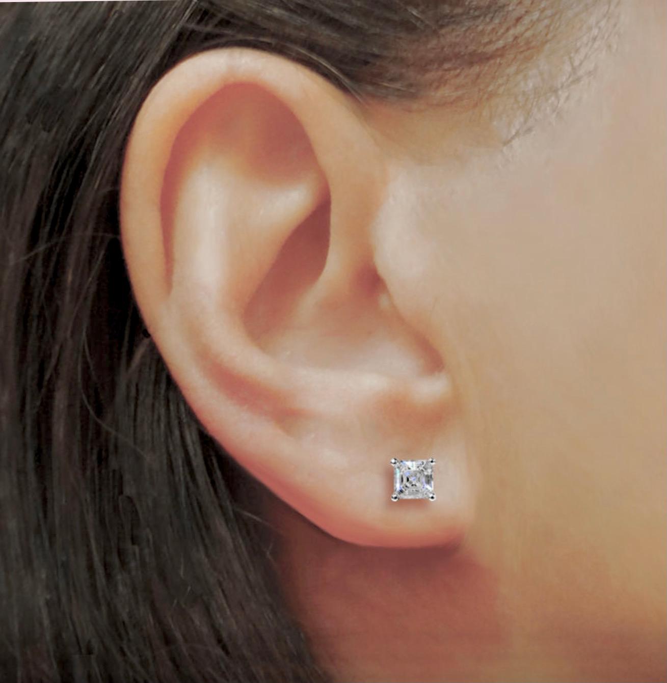 GIA Certified Asscher Cut Diamond Stud Earrings For Sale 2