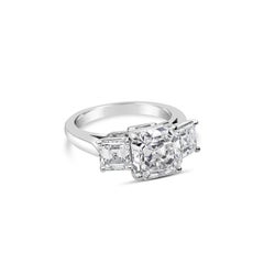GIA Certified 3.03 Carats Asscher Cut Diamond Three-Stone Engagement Ring