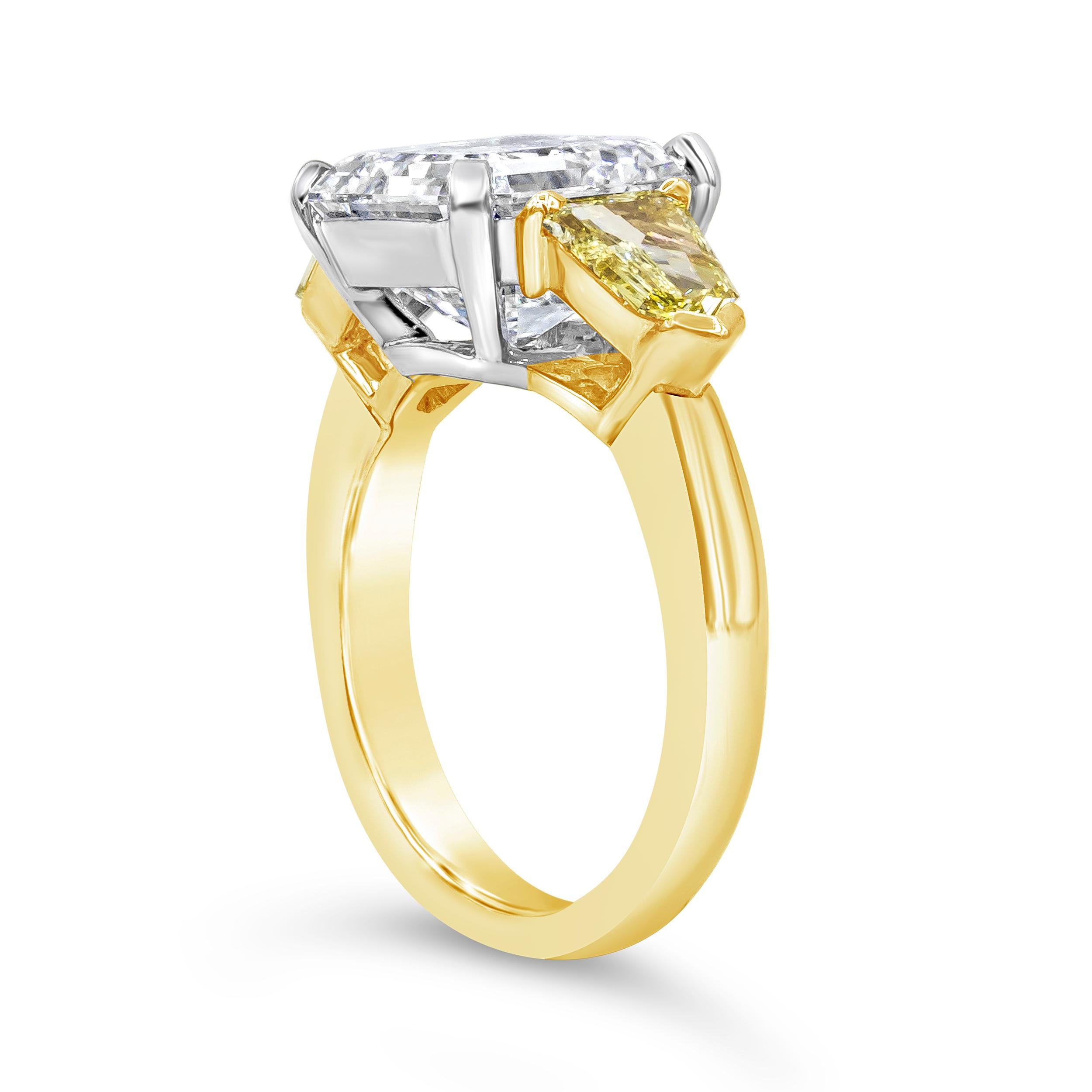 Verlobungsring mit drei Steinen, GIA-zertifizierter 5,05 Karat Diamant im Asscher-Schliff (Zeitgenössisch) im Angebot