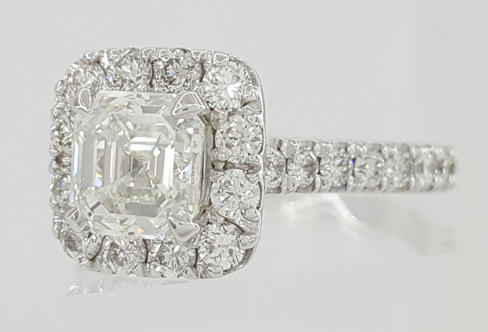 Modern GIA Certified Asscher Cut Halo Diamond Engagement Ring For Sale