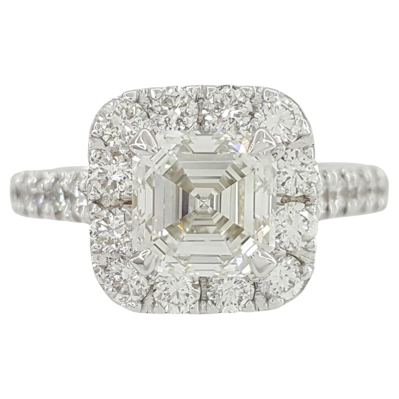 GIA Certified Asscher Cut Halo Diamond Engagement Ring