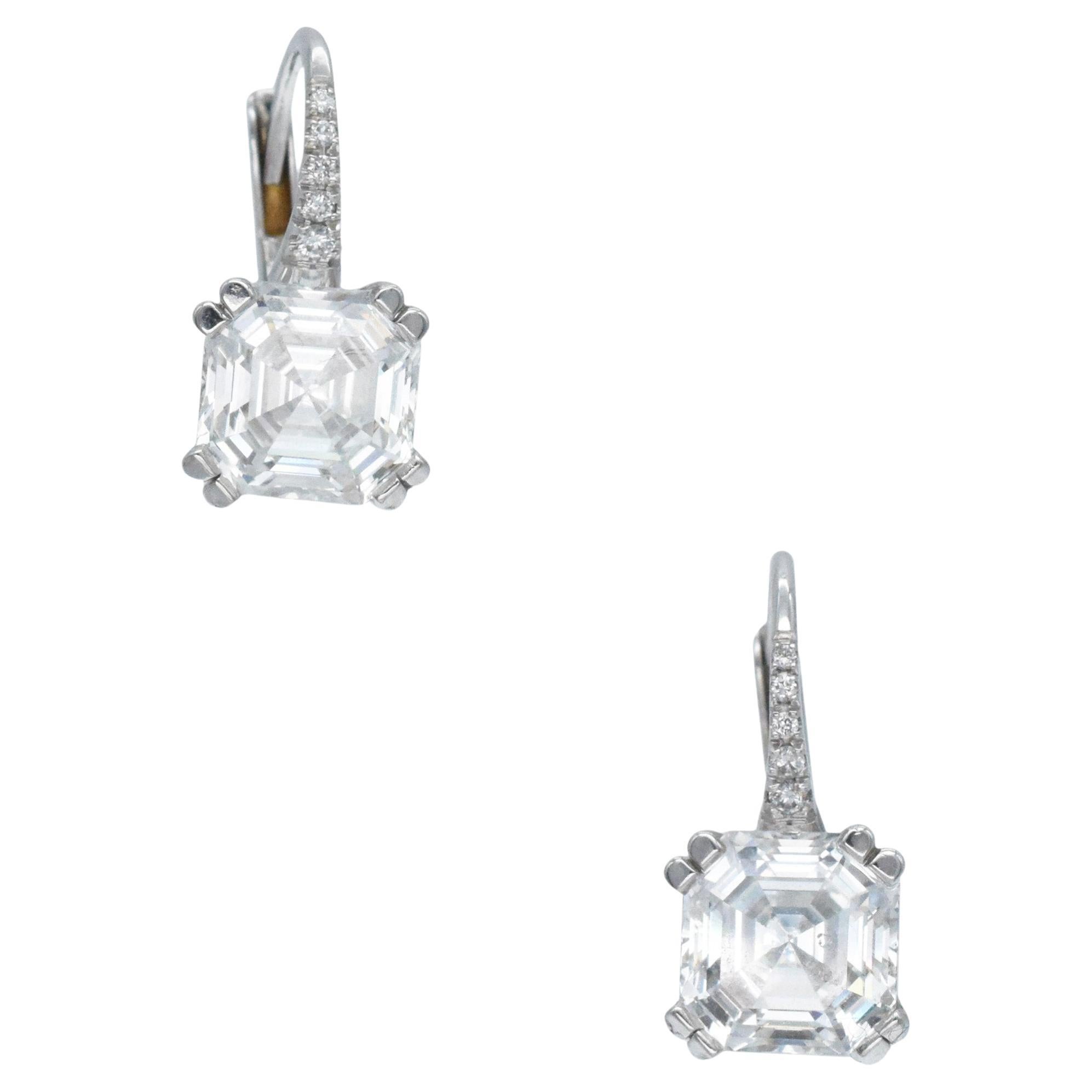 GIA Certified Asscher Shape Diamond Drop Earrings In White Gold.