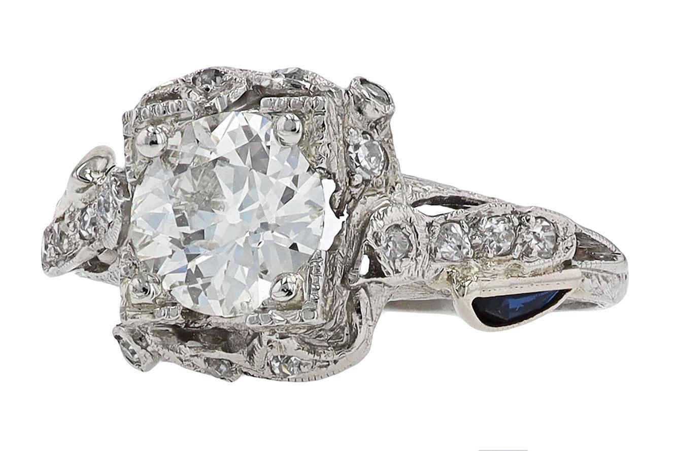 Women's GIA Certified Asymmetrical Art Deco Antique Diamond Engagement Ring For Sale