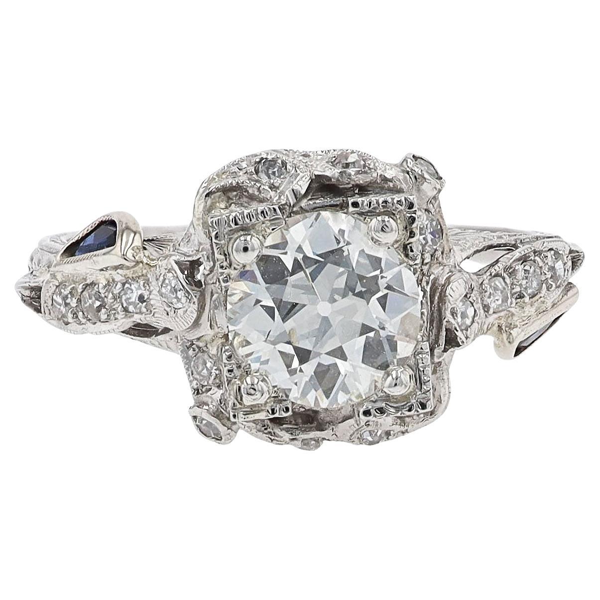 GIA Certified Asymmetrical Art Deco Antique Diamond Engagement Ring For Sale