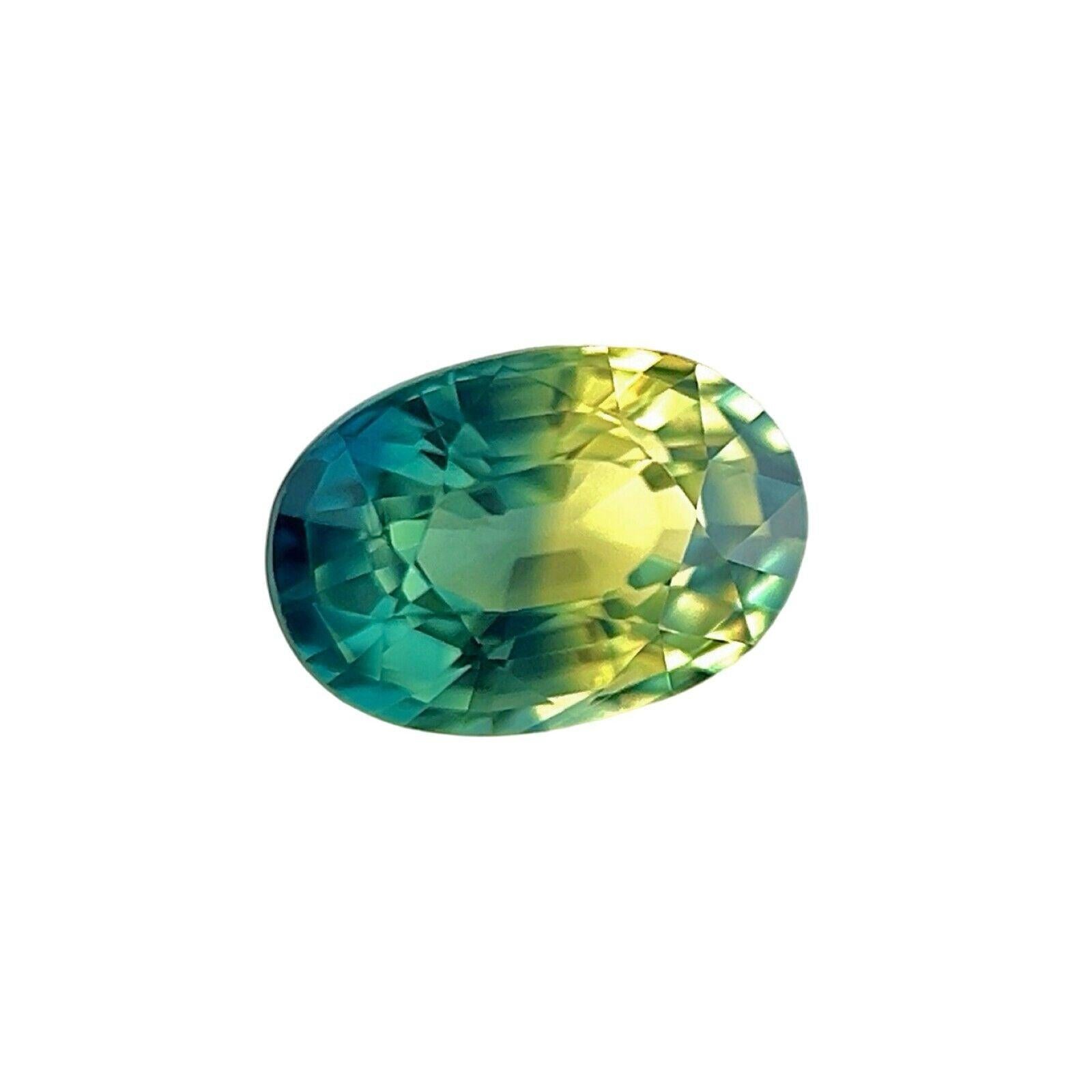 Gia Certified Australian Parti Colour Sapphire 0.86ct Yellow Green Blue Oval Cut

Natural Unique GIA Certified Untreated Parti Colour Australian Sapphire.
0.86 Carat unheated sapphire with a unique yellow greenish blue parti colour effect. Rare and