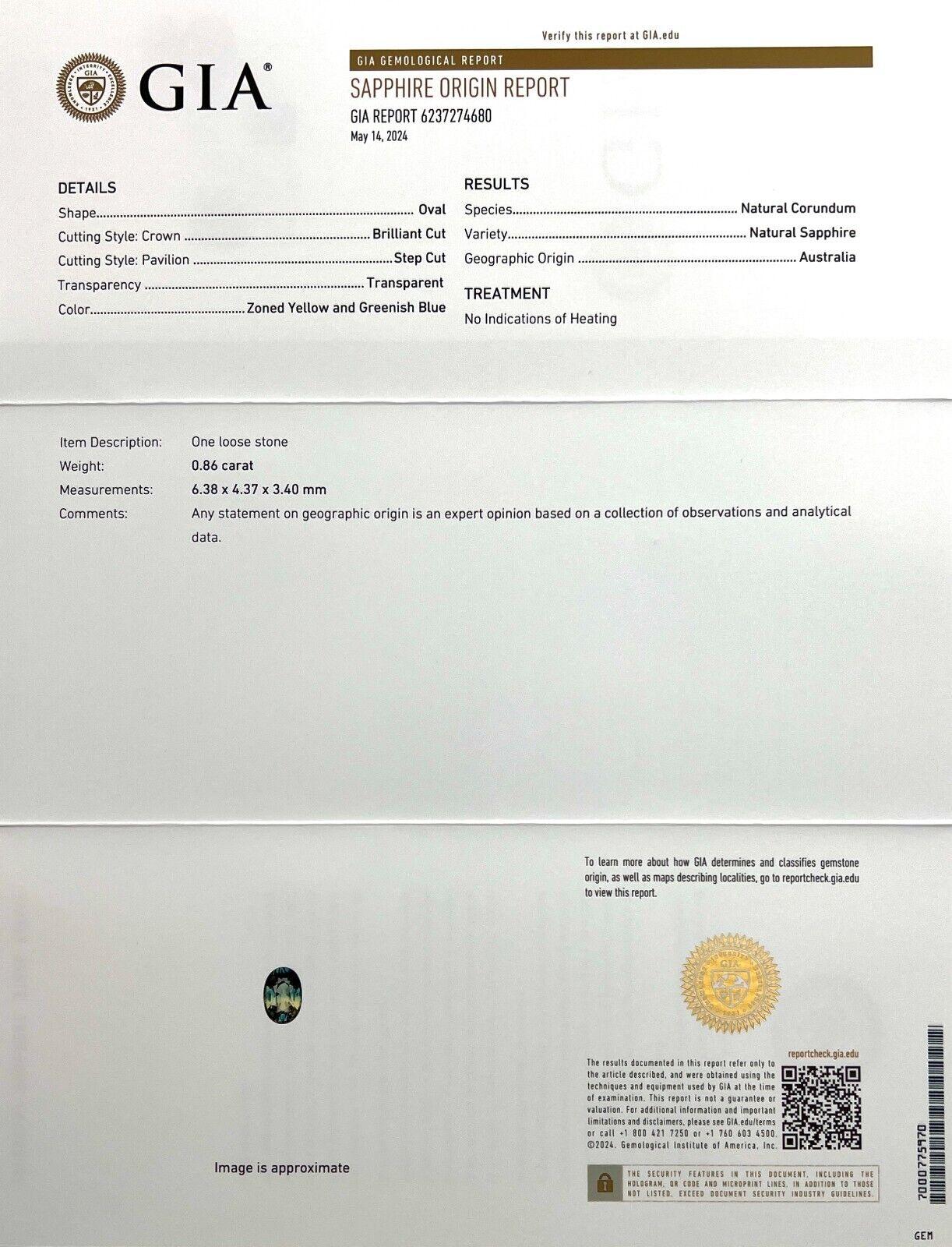 Gia Certified Australian Parti Colour Sapphire 0.86ct Yellow Green Blue Oval Cut In New Condition For Sale In Birmingham, GB