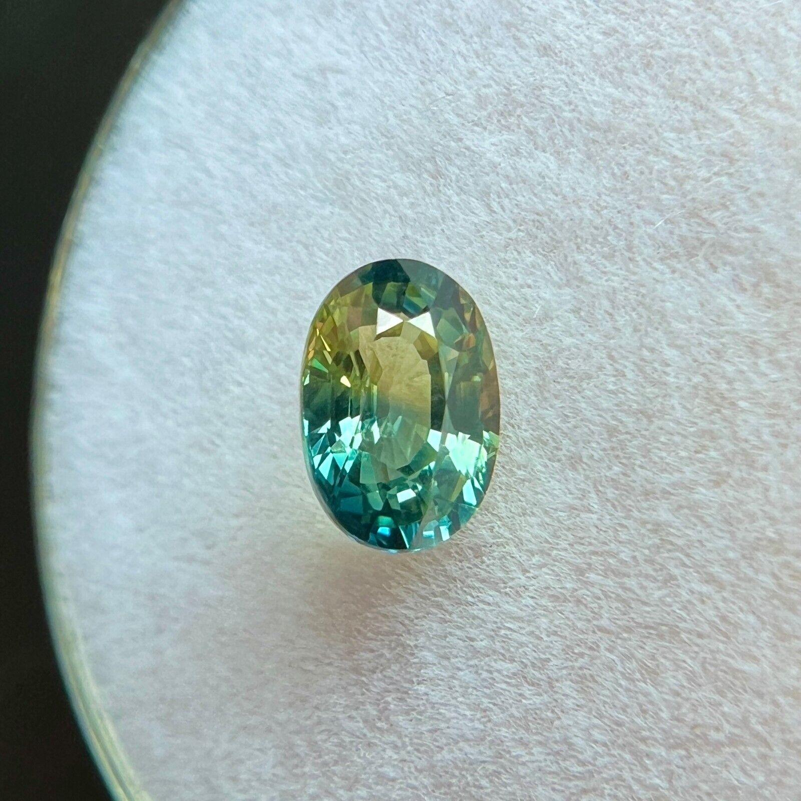 Women's or Men's Gia Certified Australian Parti Colour Sapphire 0.86ct Yellow Green Blue Oval Cut For Sale