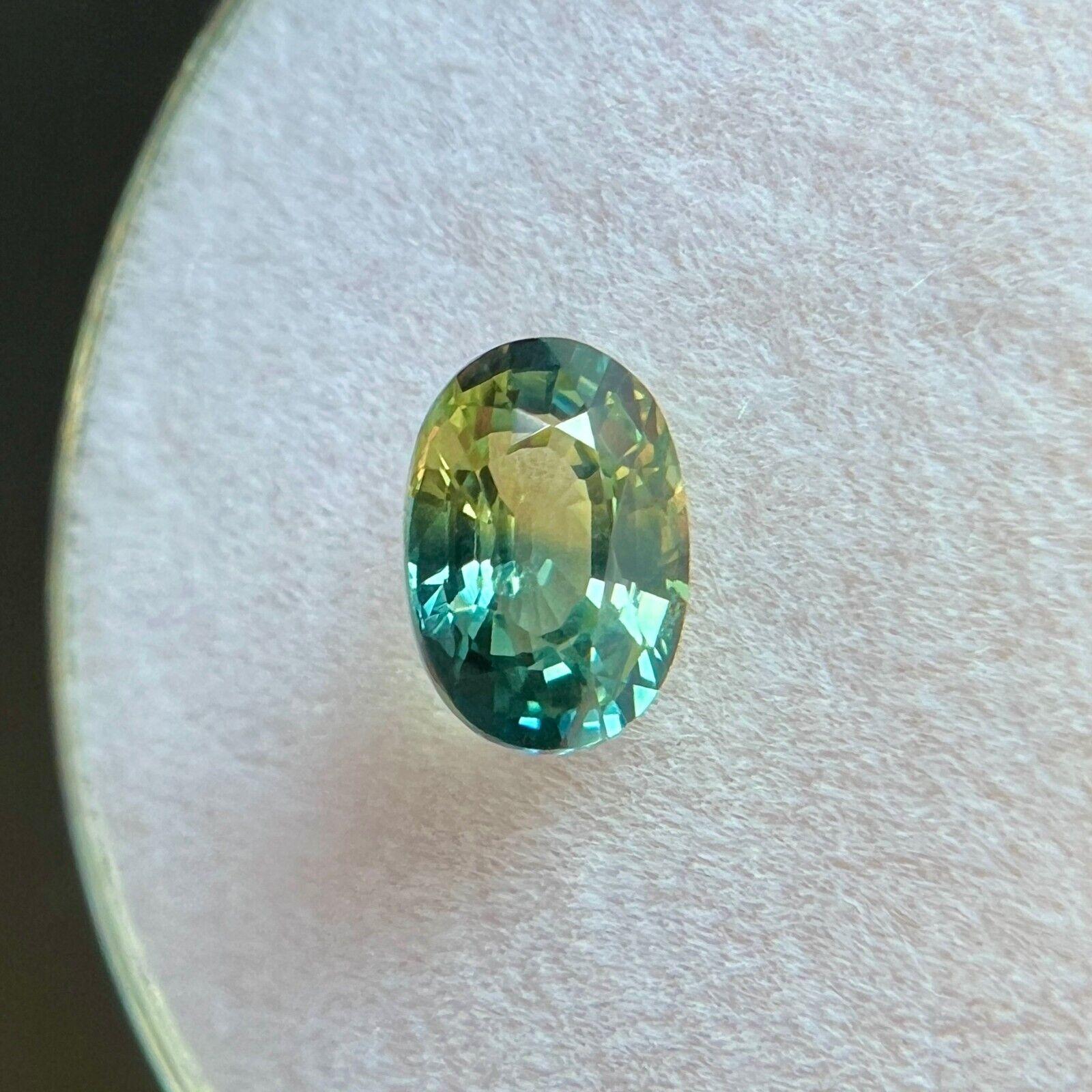 Gia Certified Australian Parti Colour Sapphire 0.86ct Yellow Green Blue Oval Cut For Sale 2