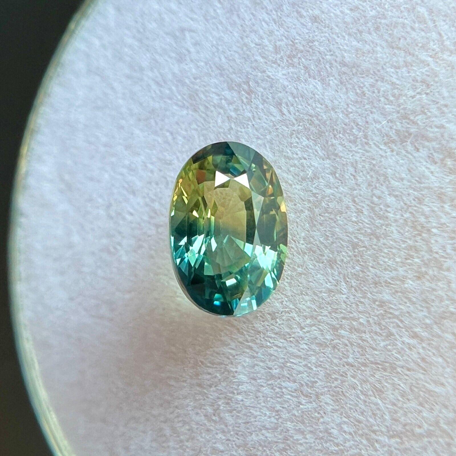 Gia Certified Australian Parti Colour Sapphire 0.86ct Yellow Green Blue Oval Cut For Sale 3