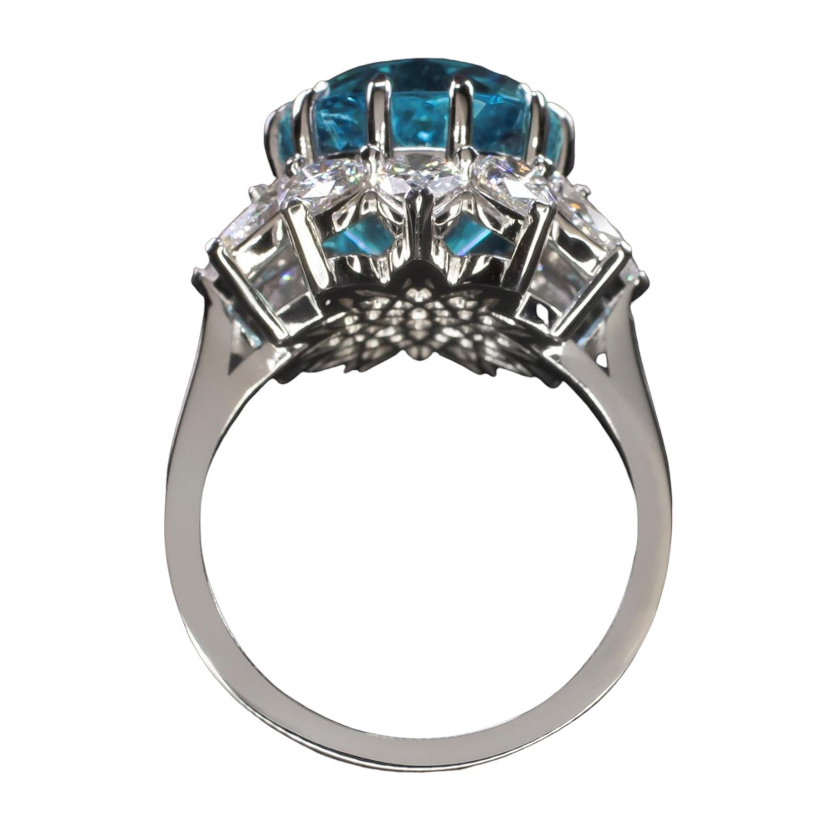 GIA Certified Authentic Paraiba Tourmaline Cushion Cut Diamond Ring 1