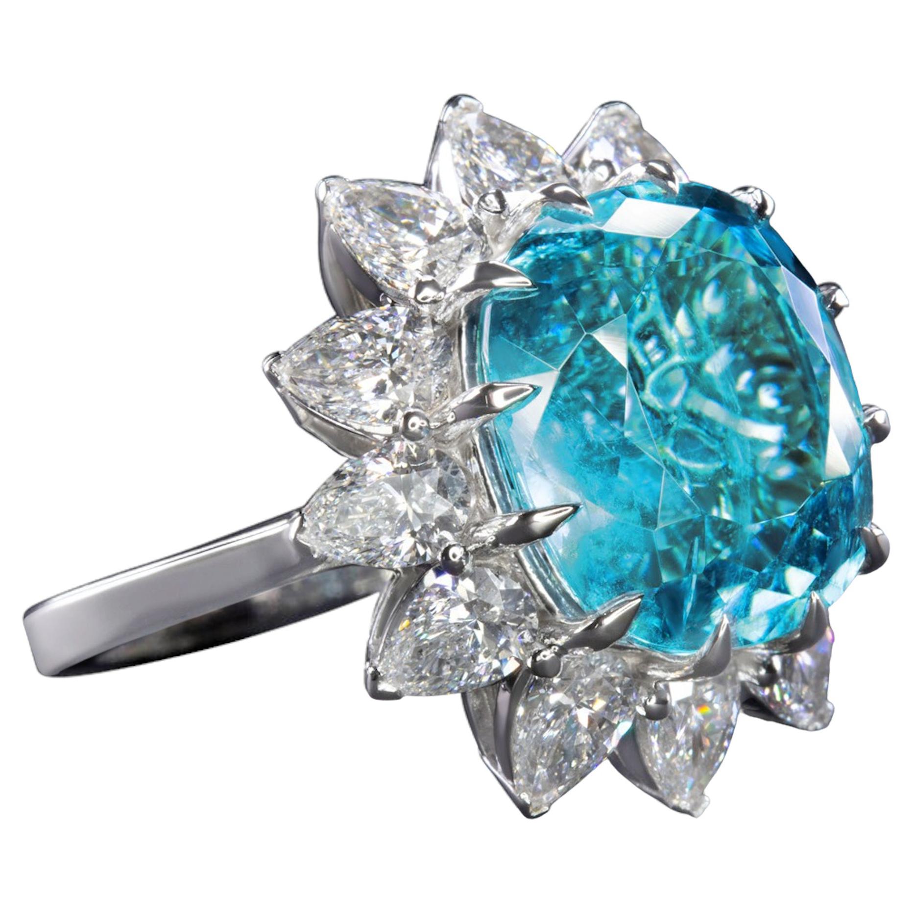 GIA Certified Authentic Paraiba Tourmaline Cushion Cut Diamond Ring