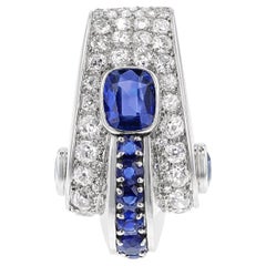 GIA Certified Bancelin Art Deco Natural Sapphire and Diamond Pendant, Platinum