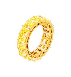 GIA Certified Band with Fancy Intense Yellow Radiant Cut Diamonds