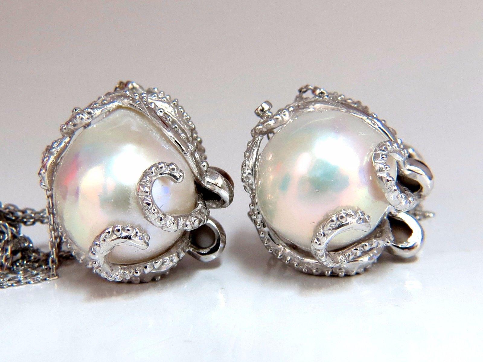 Round Cut GIA Certified Baroque Pearls Catseye Ocotopus Diamond Dangle Earrings For Sale