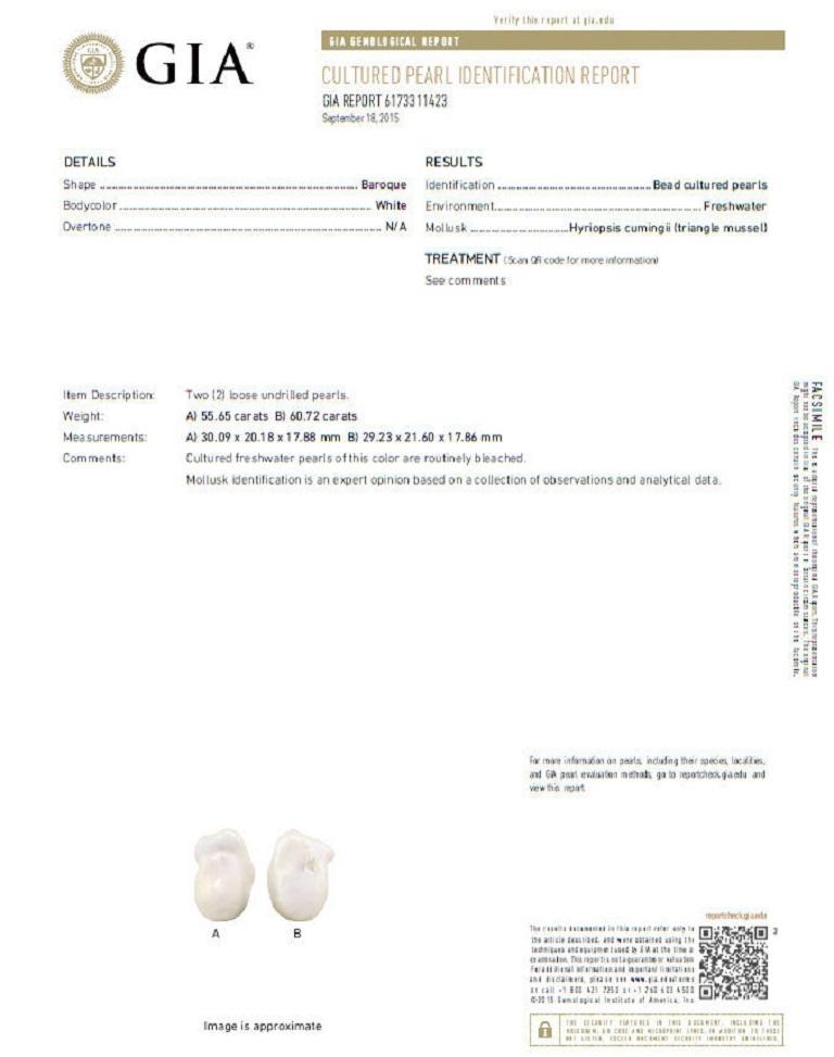 GIA Certified Baroque Pearls Catseye Ocotopus Diamond Dangle Earrings For Sale 1