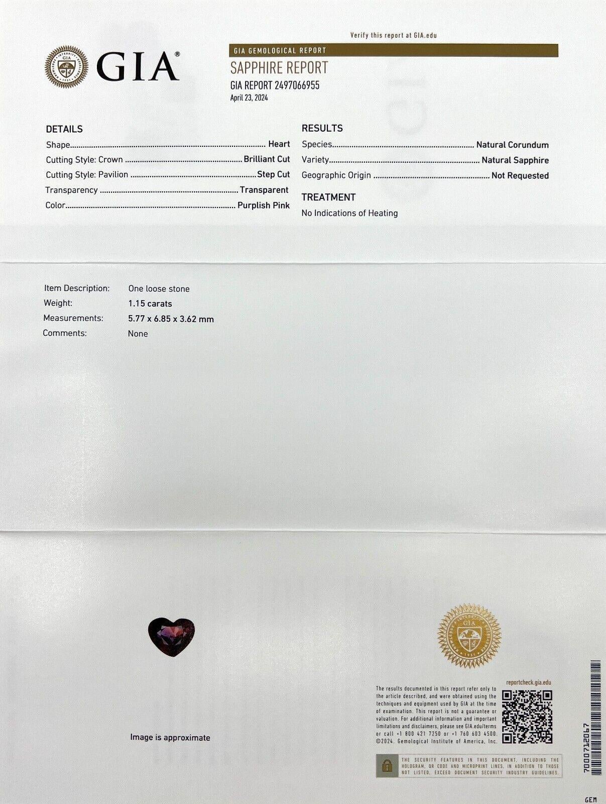 Gia Certified Bi Colour Sapphire Natural 1.15ct Untreated Purple Pink Heart Cut

GIA Certified Natural Untreated Bi Colour Heart Cut Sapphire Gemstone.
1.15 Carat unheated sapphire with a beautiful purple pink bi colour effect. Showing purple pink