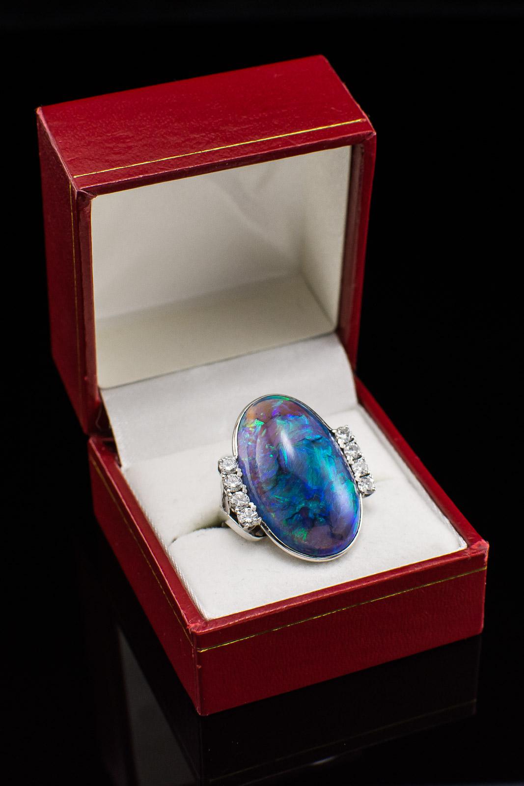 Women's or Men's GIA Certified Black Opal Diamond Ring