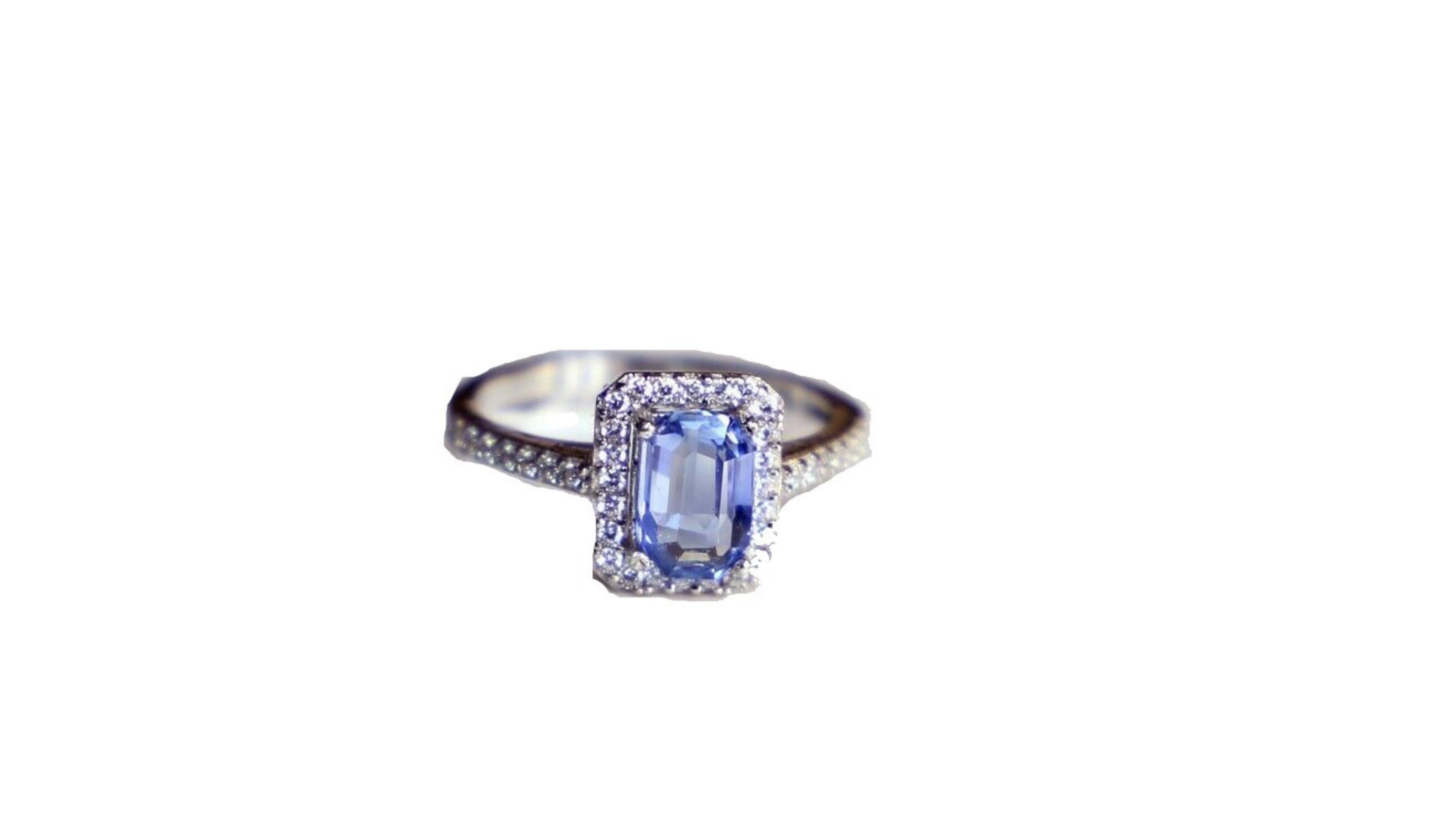 Emerald Cut Gia Certified Blue 1.93 Carat Sapphire Diamond Ring 18 Karat from Sri Lanka  For Sale