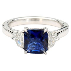 GIA Certified Blue Cushion Sapphire and White Diamond 2.47 Carat TW Plat Ring