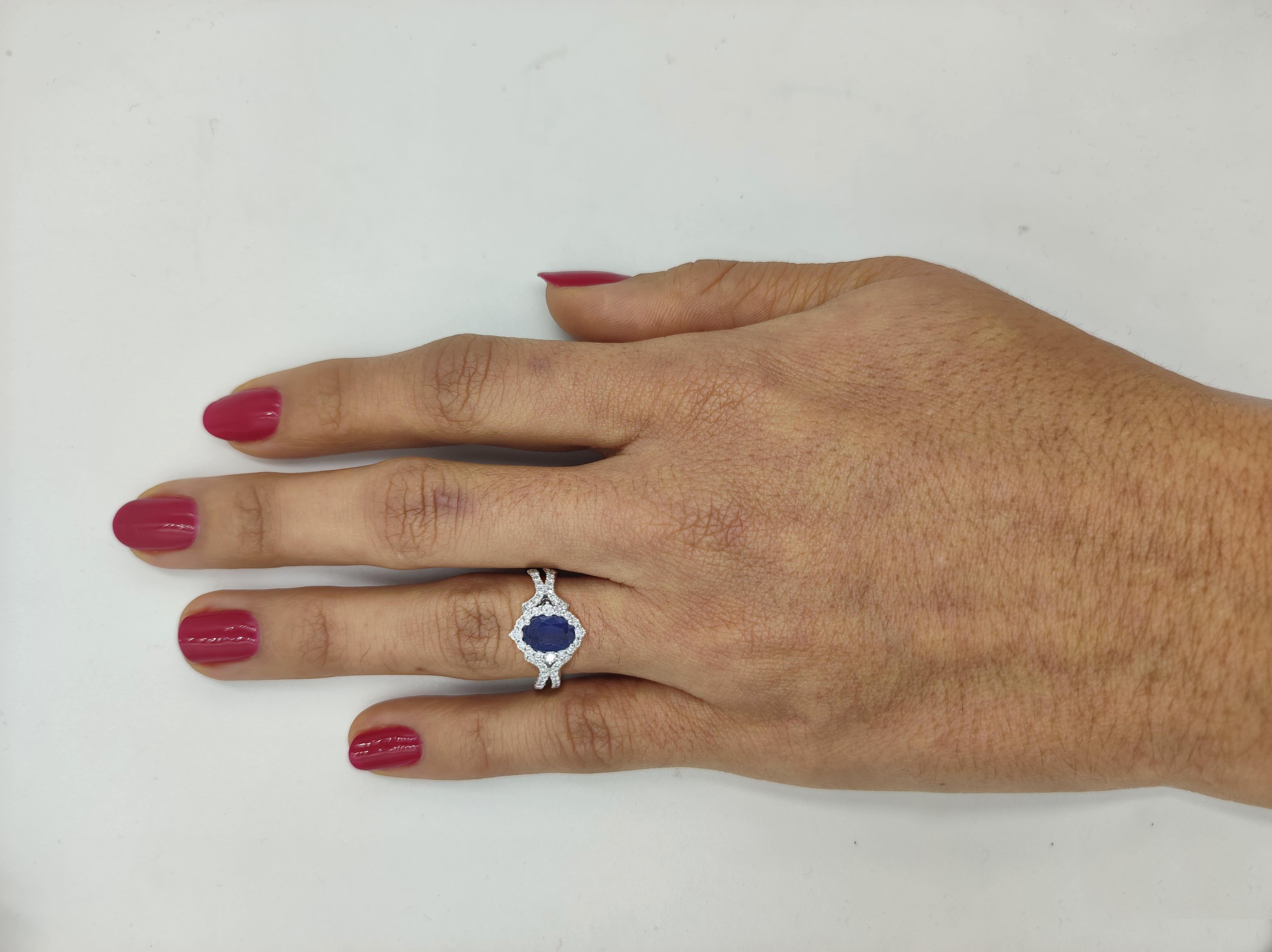 Modern GIA Certified Blue Oval Sapphire Diamond Ring For Sale